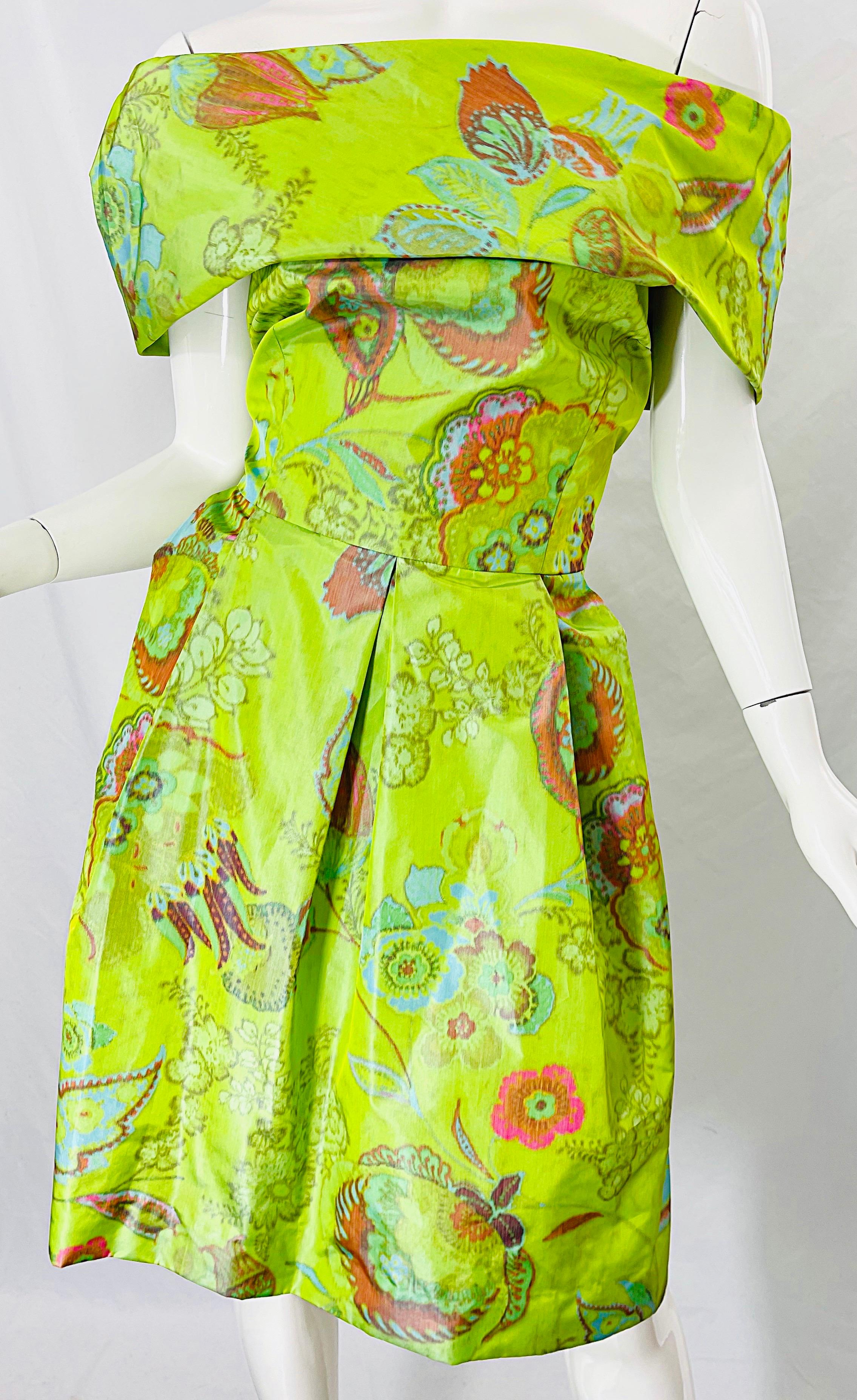 1990s Lee Alexander Couture Size Large Silk Taffeta Off Shoulder Vintage Dress For Sale 3