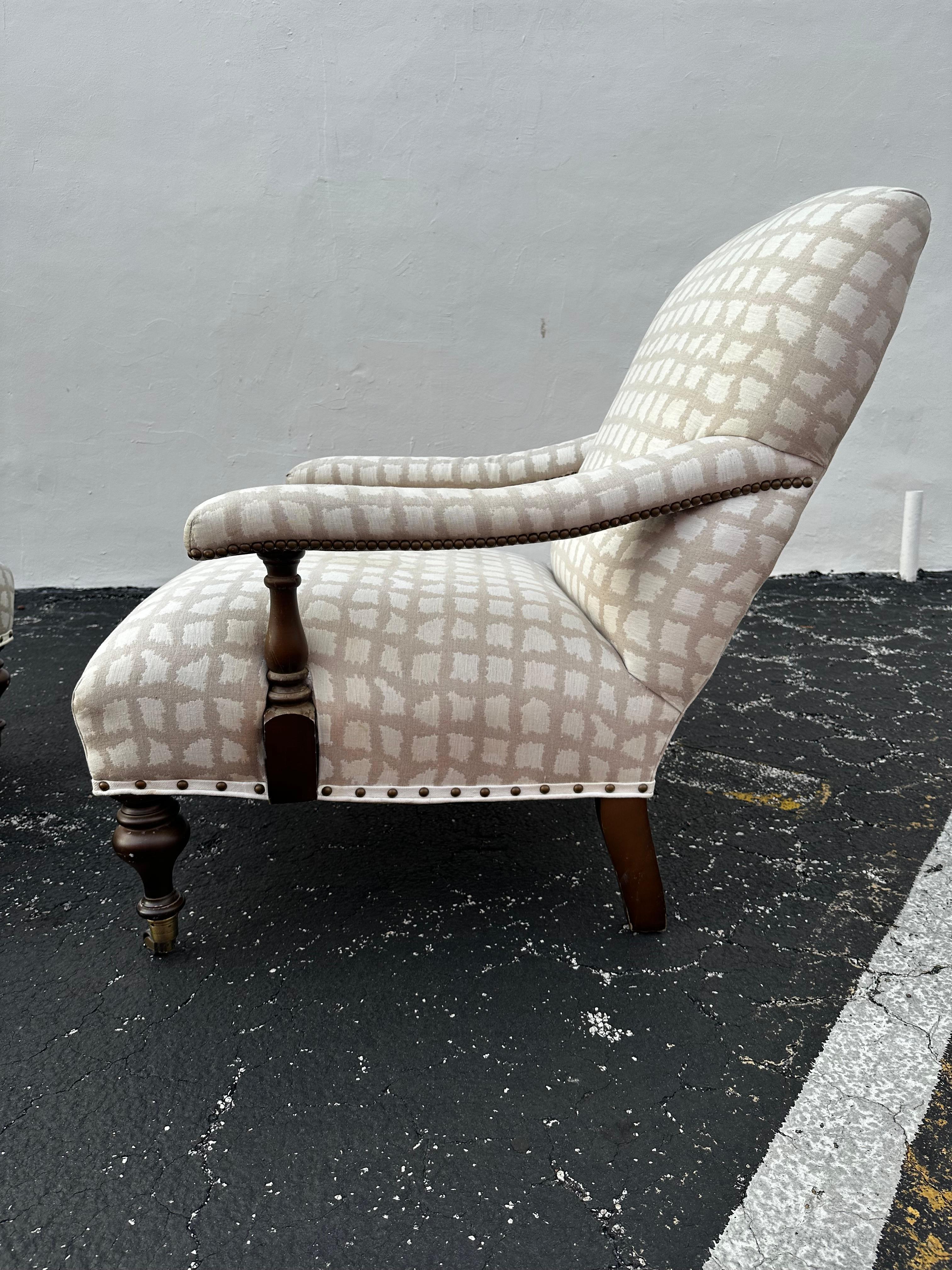1990 Lee Industries Bibliothèque anglaise Biege White Linen  sur roulettes, ensemble de 2 en vente 5
