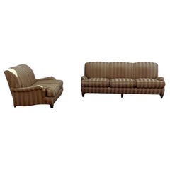 1990s Lee Industries Stripped Gold Beige English Style Sofa on Castors, Set of 2
