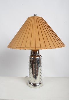 1990s Leon Fontier Handcrafted Pewter Table Lamp with Elegant Hobnail Design