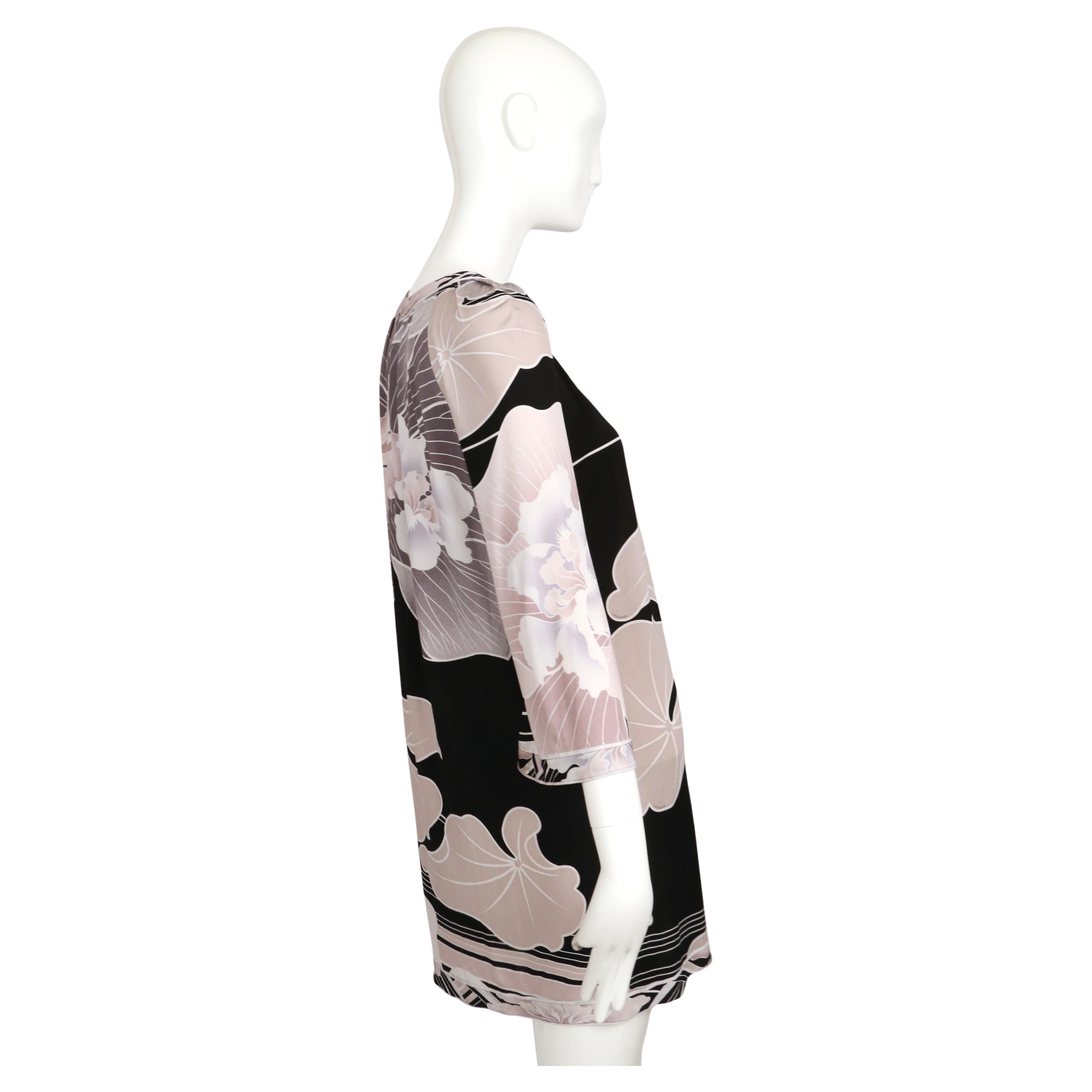 1990's LEONARD of PARIS floral watercolor printed silk jersey babydoll dress For Sale 1