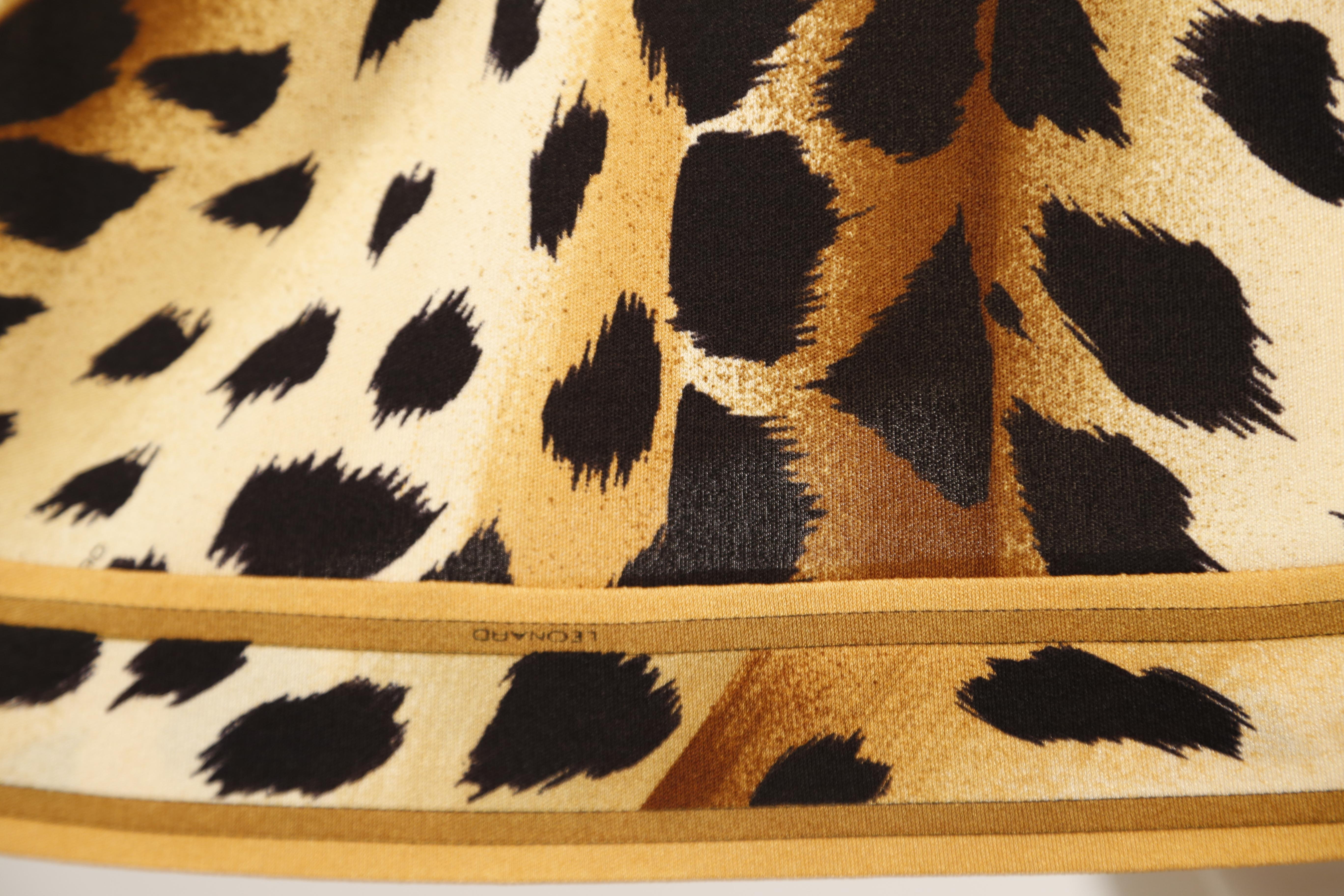 1990's LEONARD silk jersey leopard printed draped dress For Sale 1