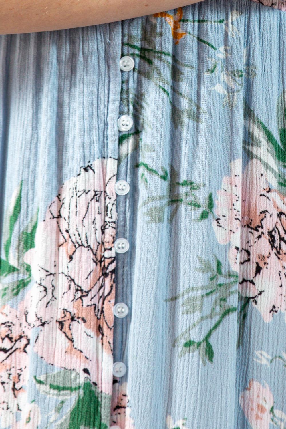 1990S Light Blue Floral Rayon Crinkle Crepe 1940S Style Dress For Sale 3