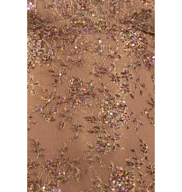 1990S Light Mocha Brown Hand Beaded Rayon & Silk Chantilly Lace Gown With Short For Sale 6
