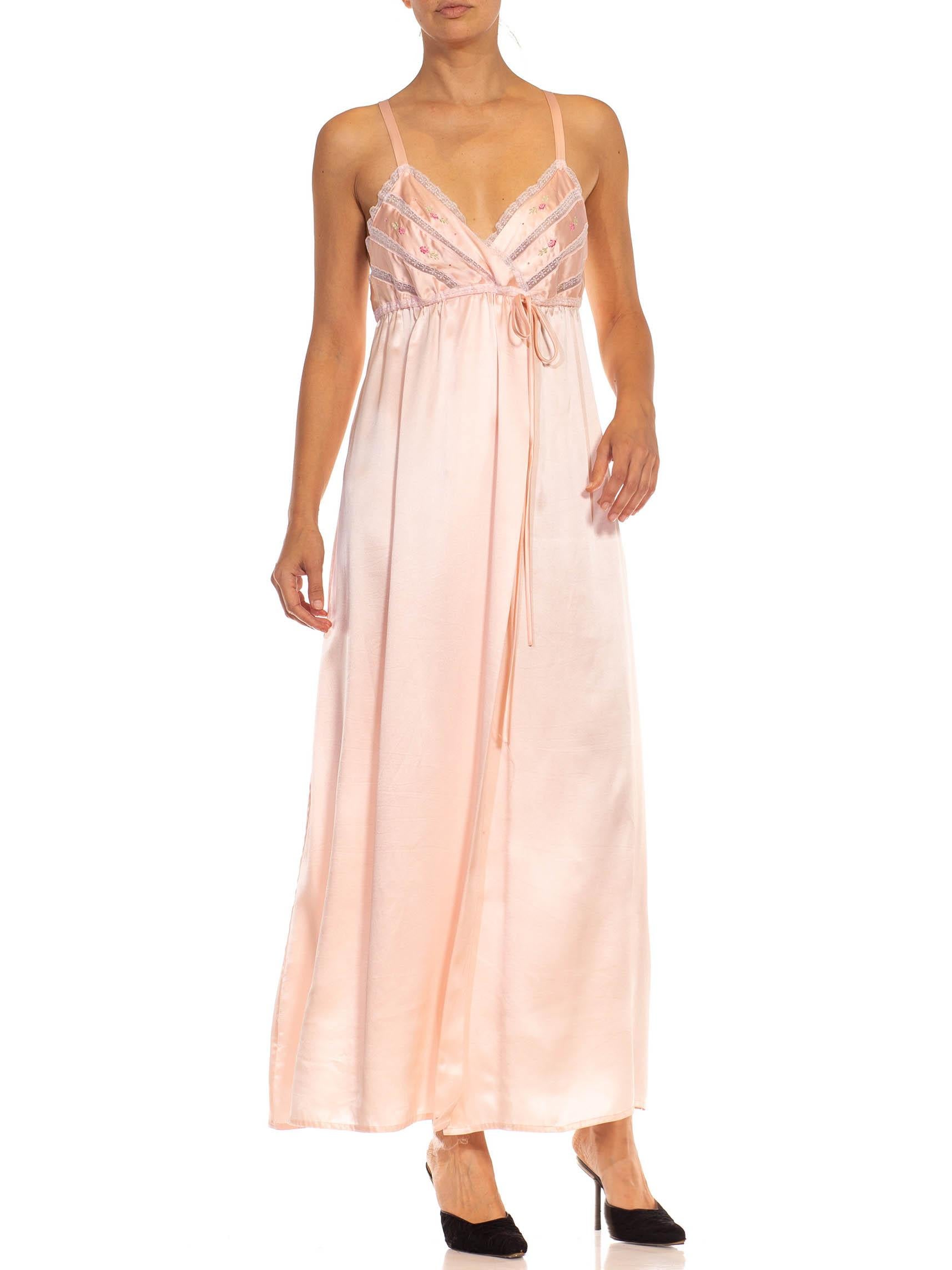 1990S Light Pink Silk Embroidered & Lace Trimming Slip Dress In Excellent Condition For Sale In New York, NY