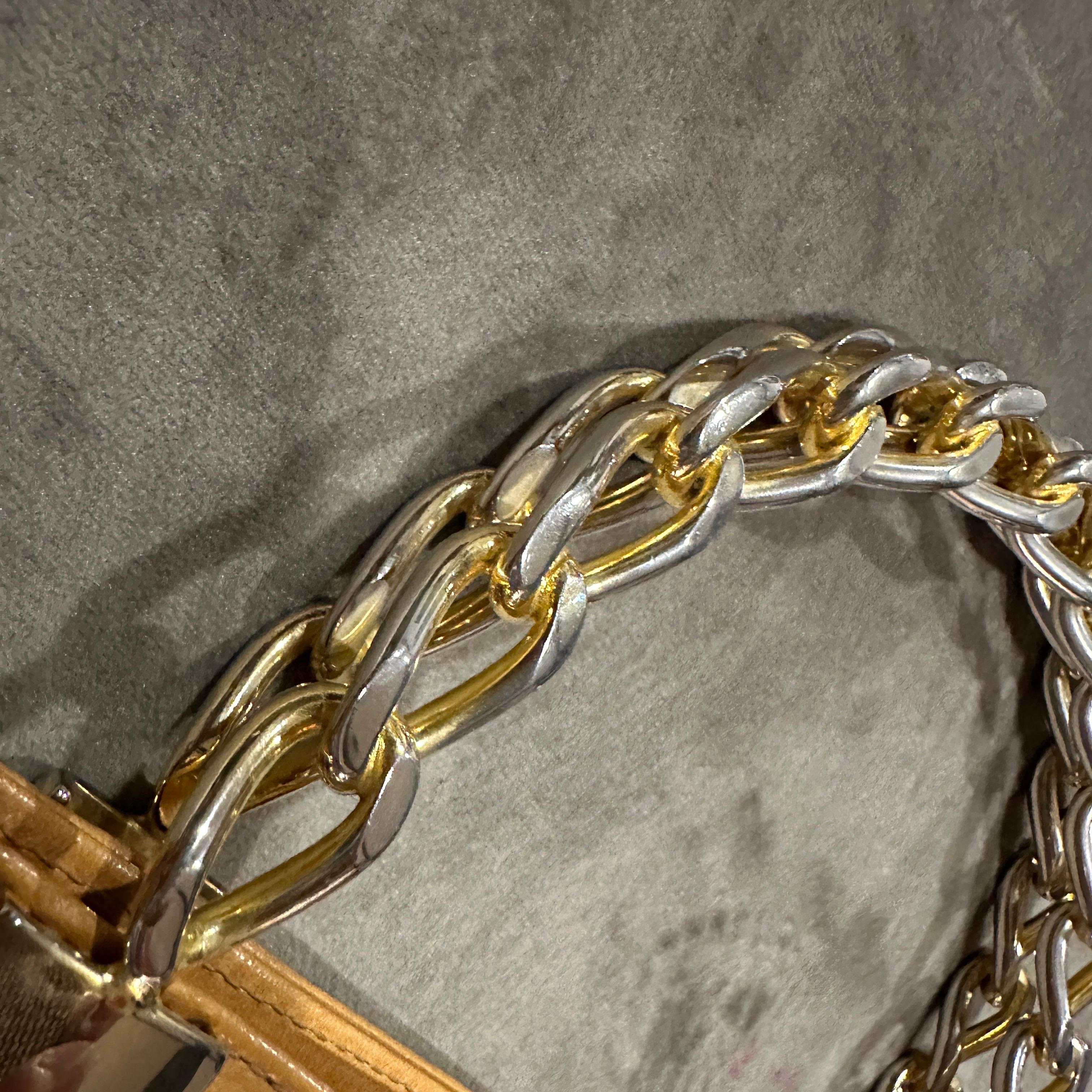 1990s Light Tan Leather and Gilded Metal Italian Tote Bag by Edoardo Giannotti en vente 6
