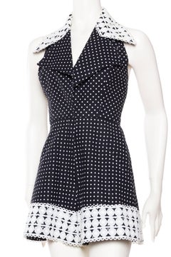 1990S LILIANE ROMI Black & White Haute Couture Cotton Piqué Halter Top Romper W