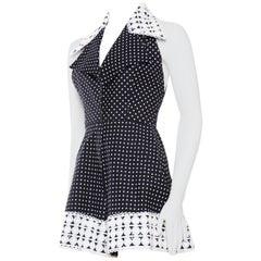1990S LILIANE ROMI Haute Couture Bianco e Nero Cotone Piqué Halter Top Romper W