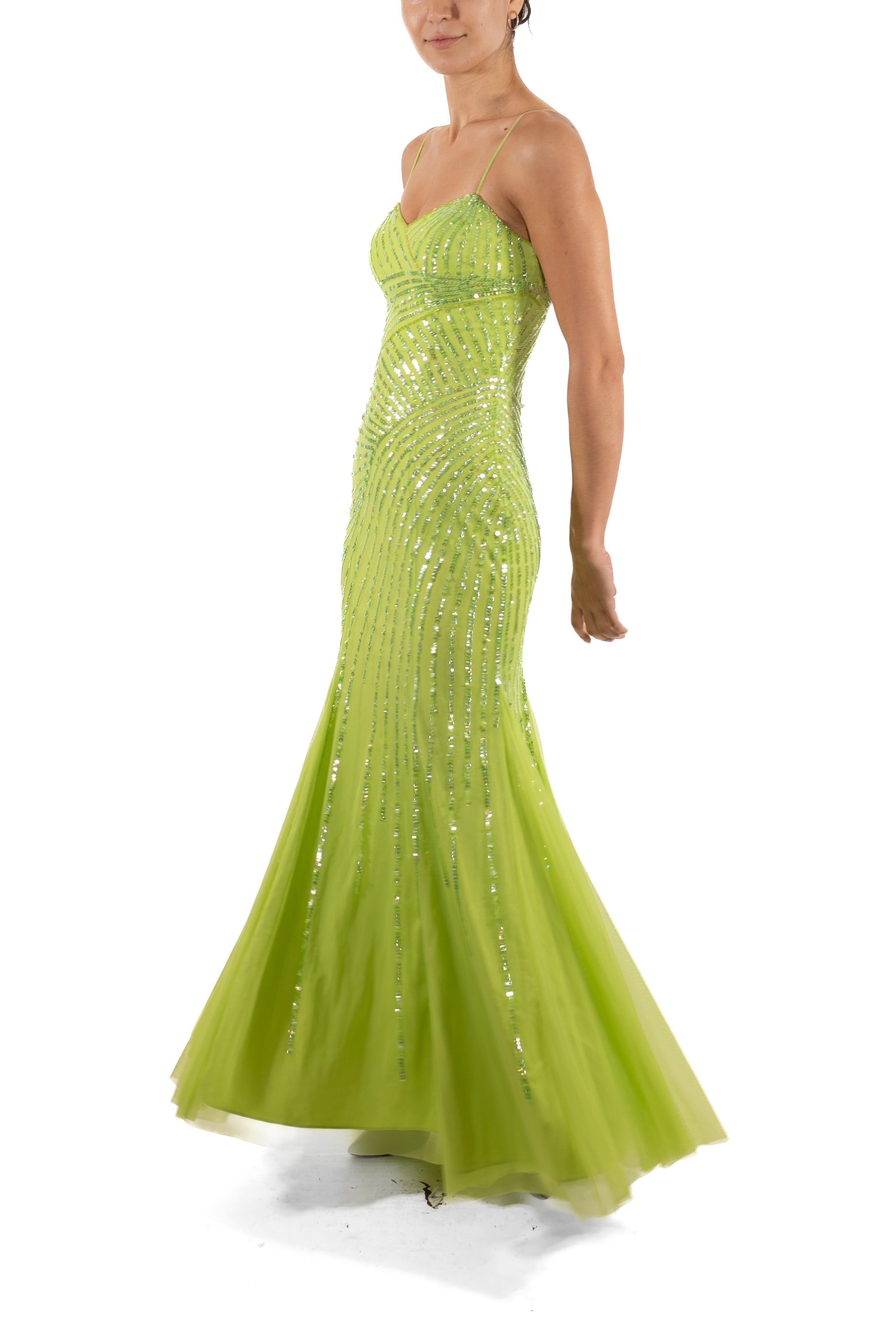 Vert 1990S - Robe en maille poly/nylon pailletée vert lime en vente