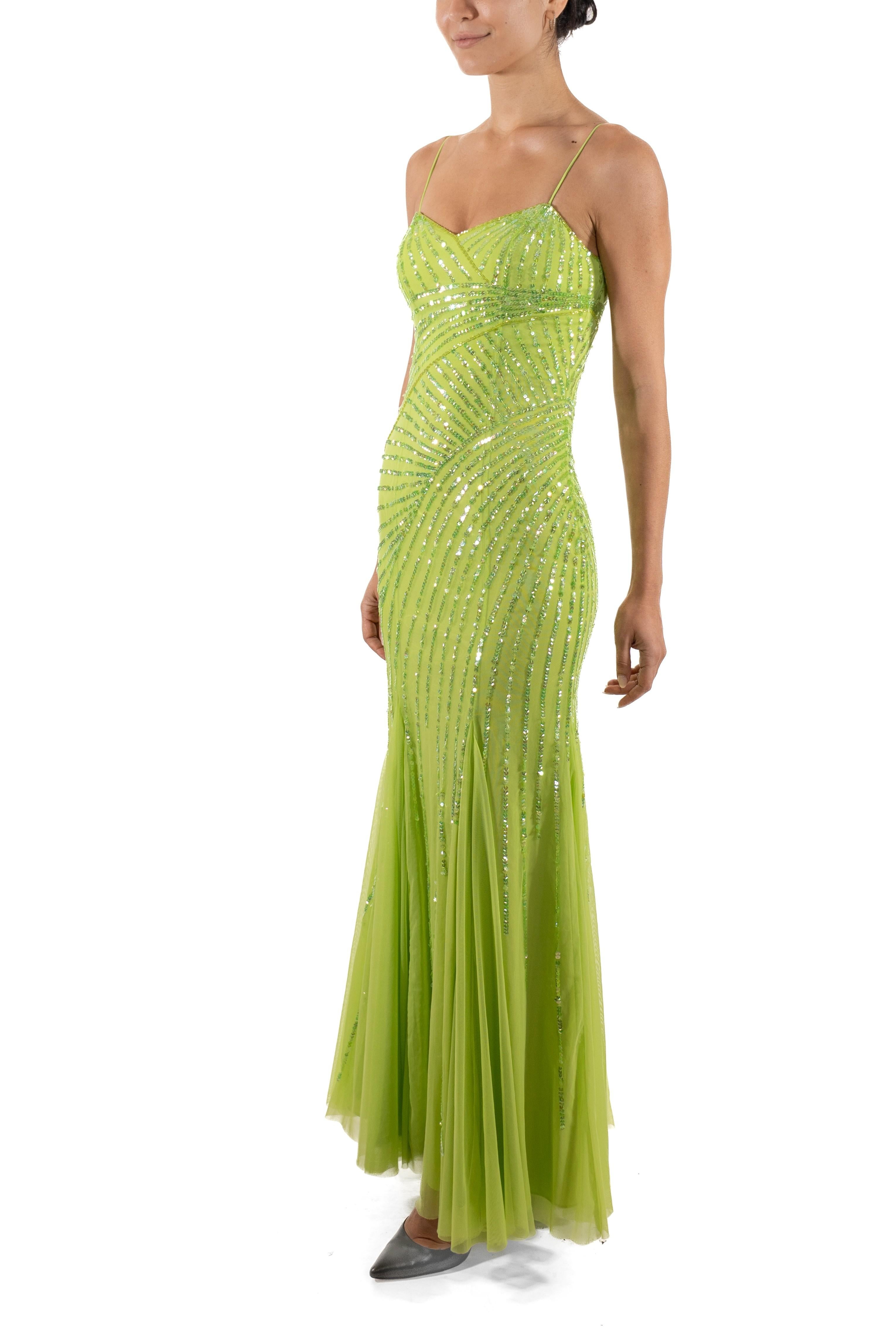 1990S - Robe en maille poly/nylon pailletée vert lime Pour femmes en vente