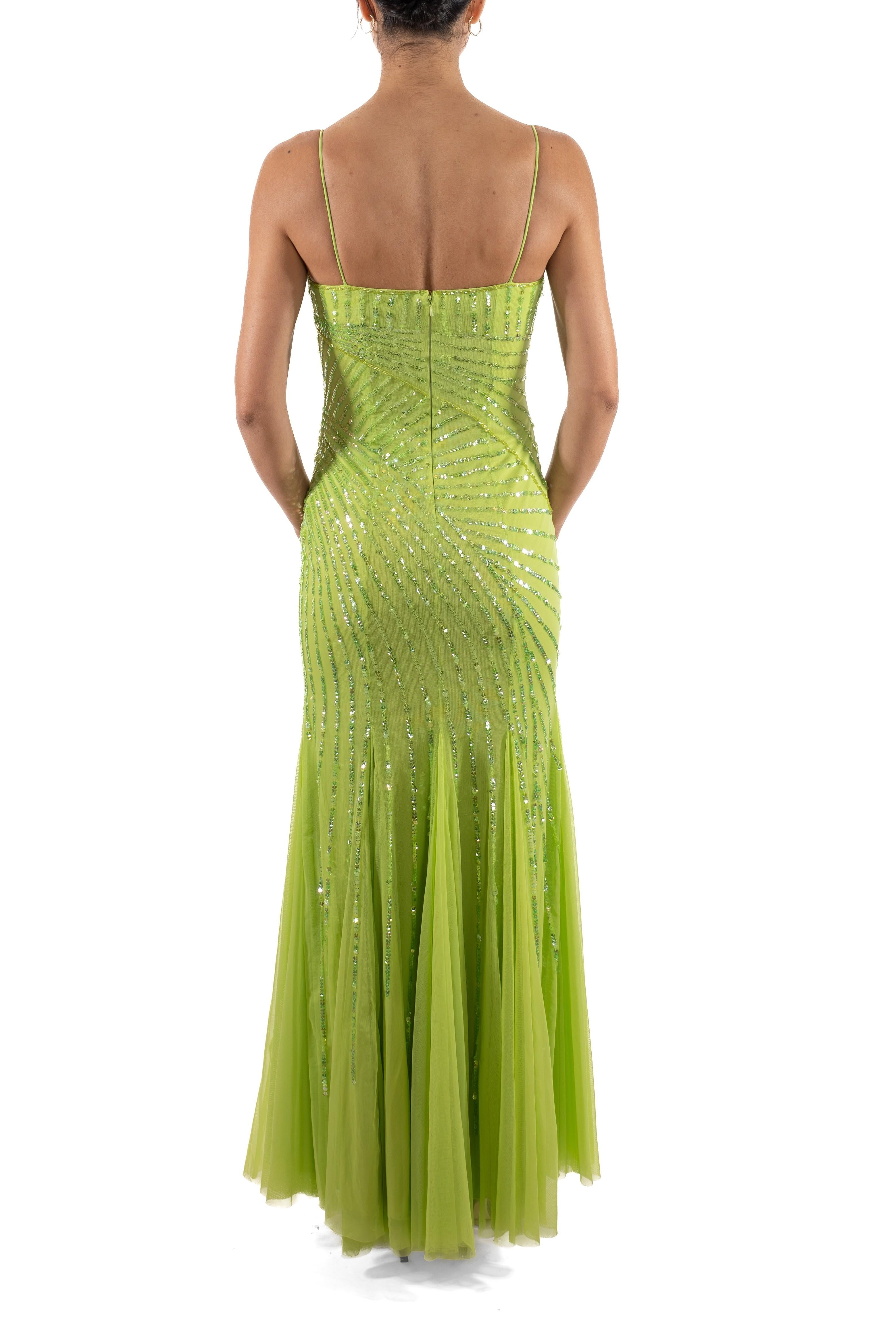 1990S - Robe en maille poly/nylon pailletée vert lime en vente 1