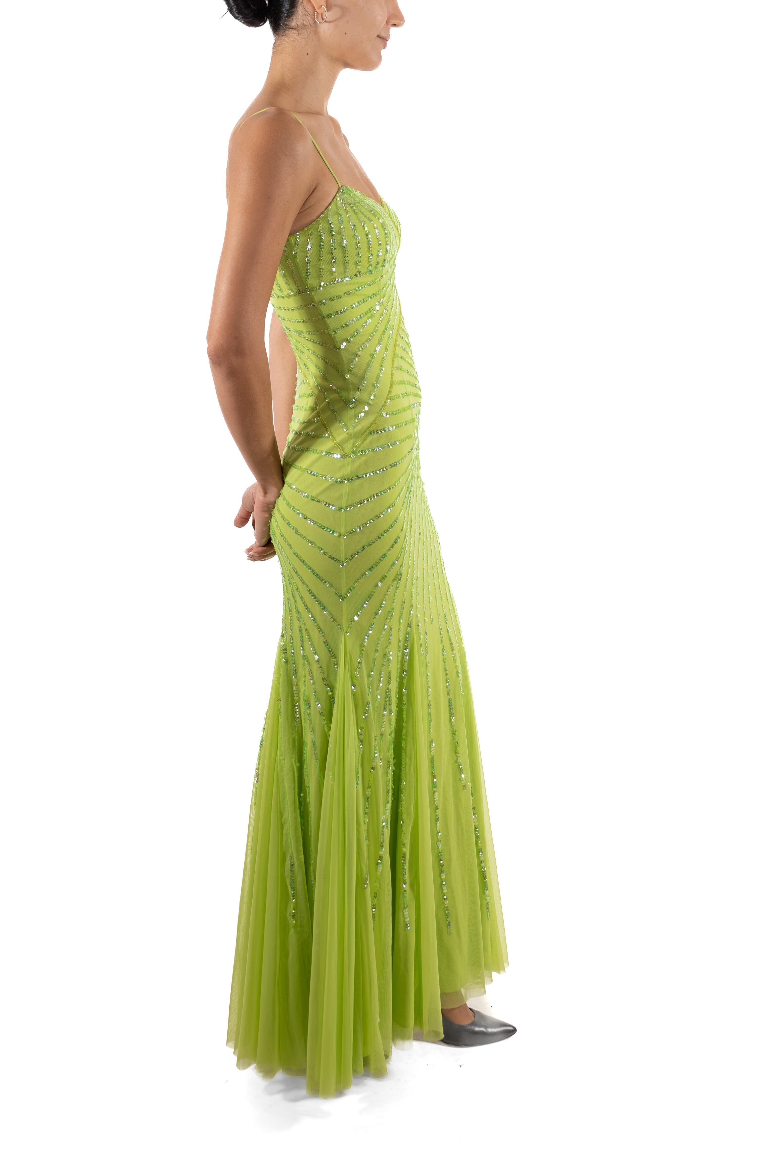 1990S - Robe en maille poly/nylon pailletée vert lime en vente 3