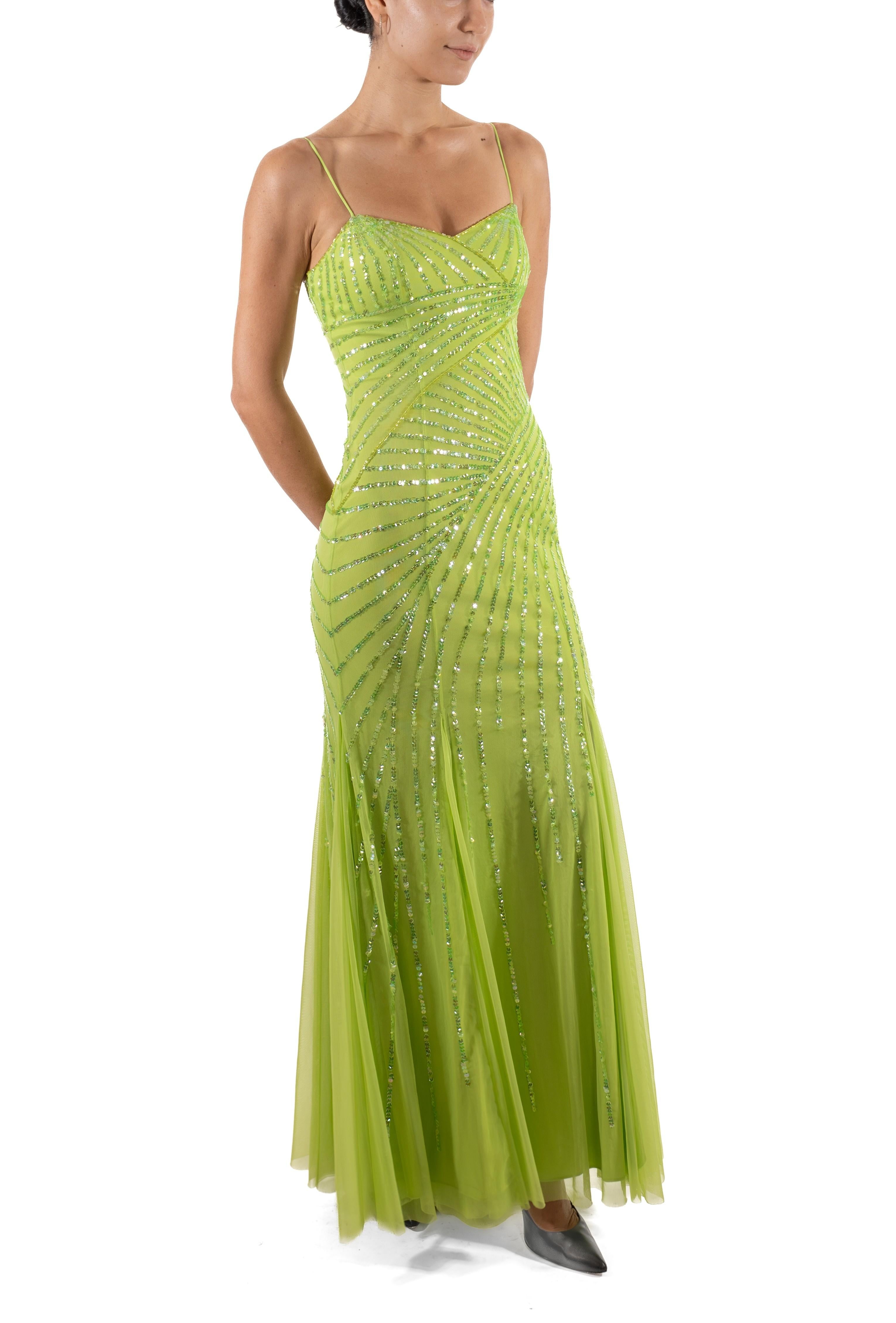 1990S - Robe en maille poly/nylon pailletée vert lime en vente 5