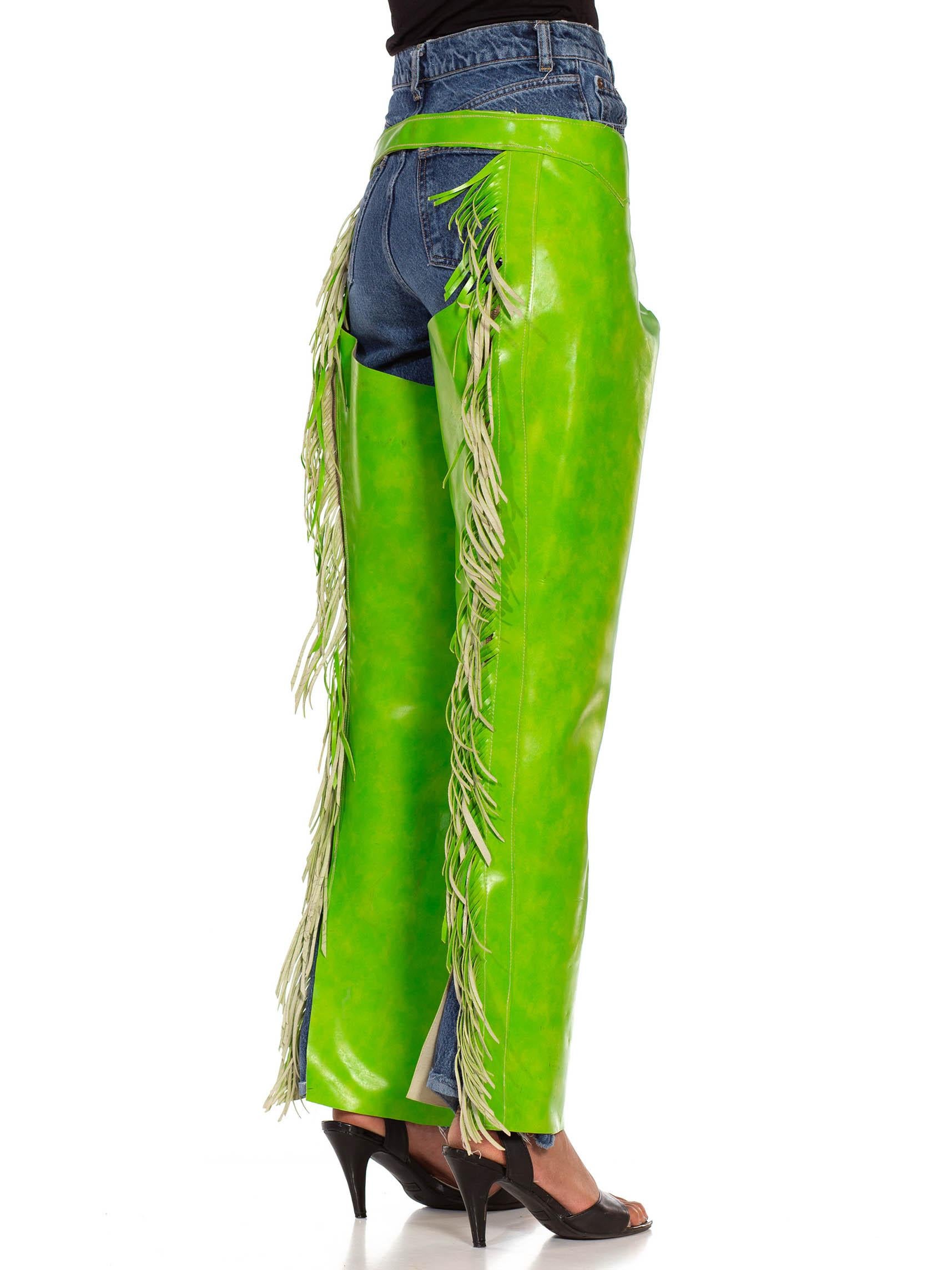 1990S Lime Green Western Style & Fringe Chaps 4