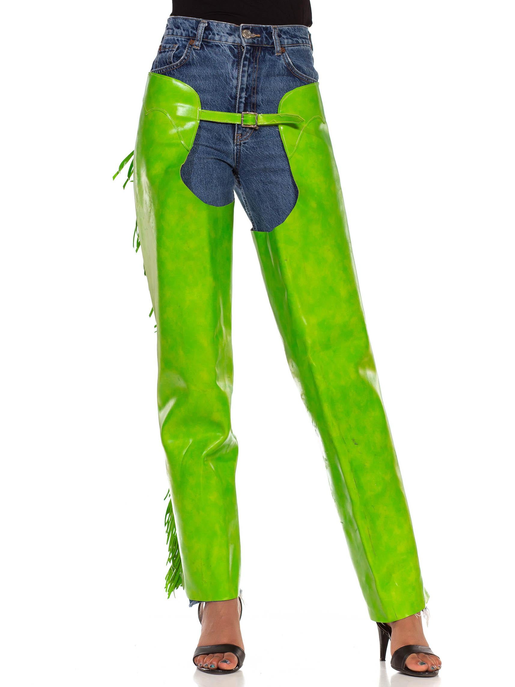 1990S Lime Green Western Style & Fringe Chaps In Excellent Condition In New York, NY