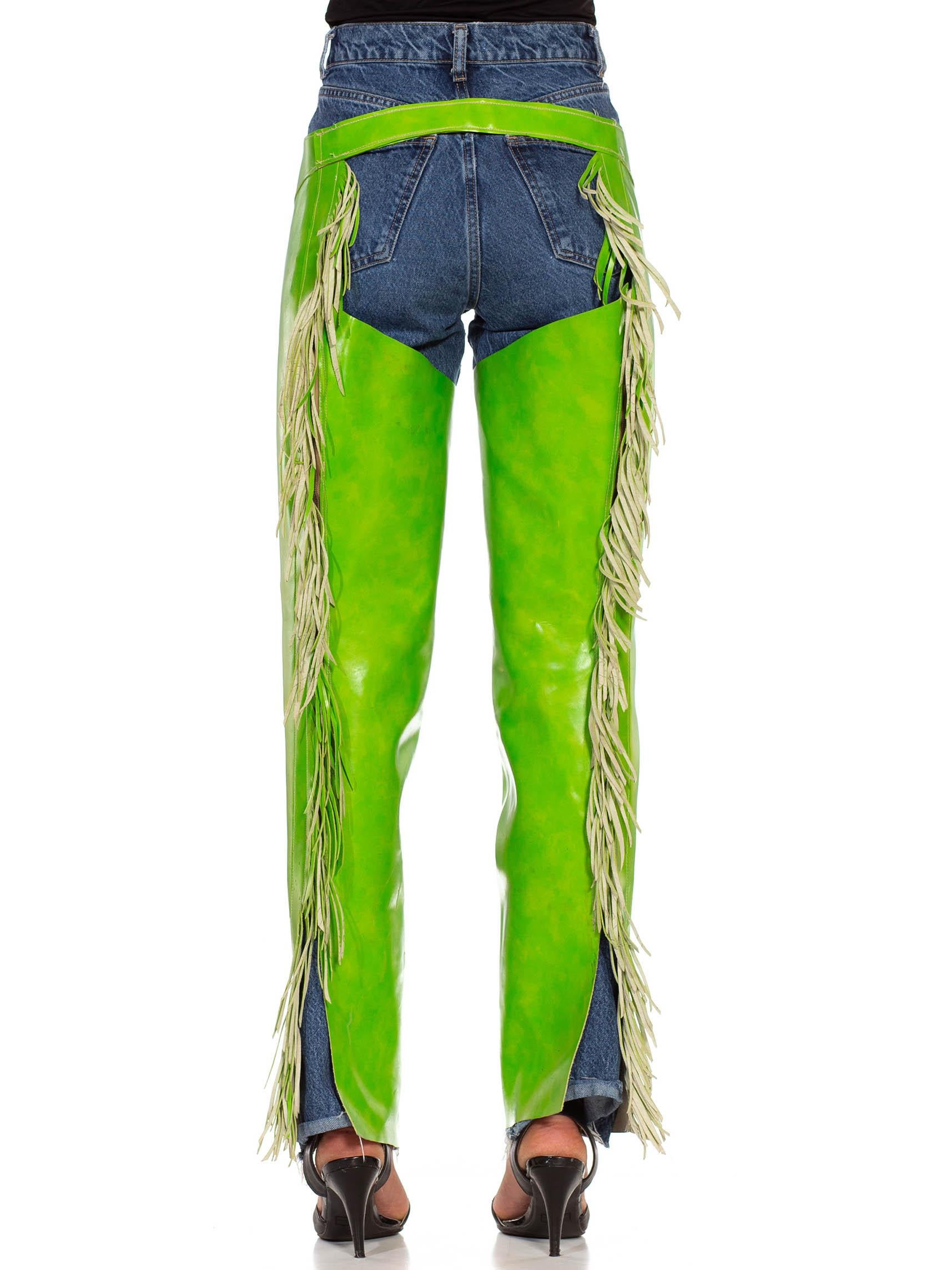 1990S Lime Green Western Style & Fringe Chaps 1
