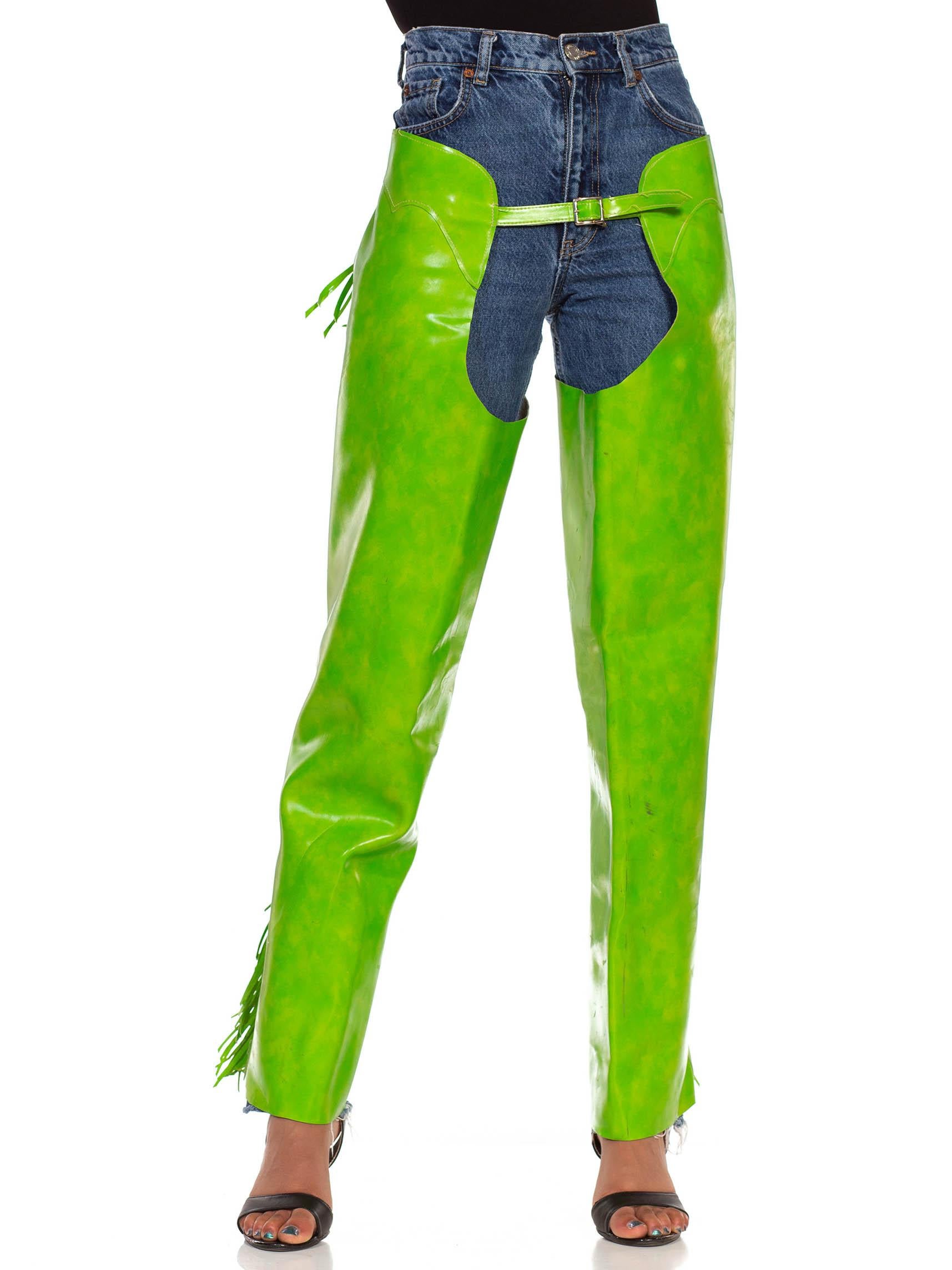 1990S Lime Green Western Style & Fringe Chaps 2