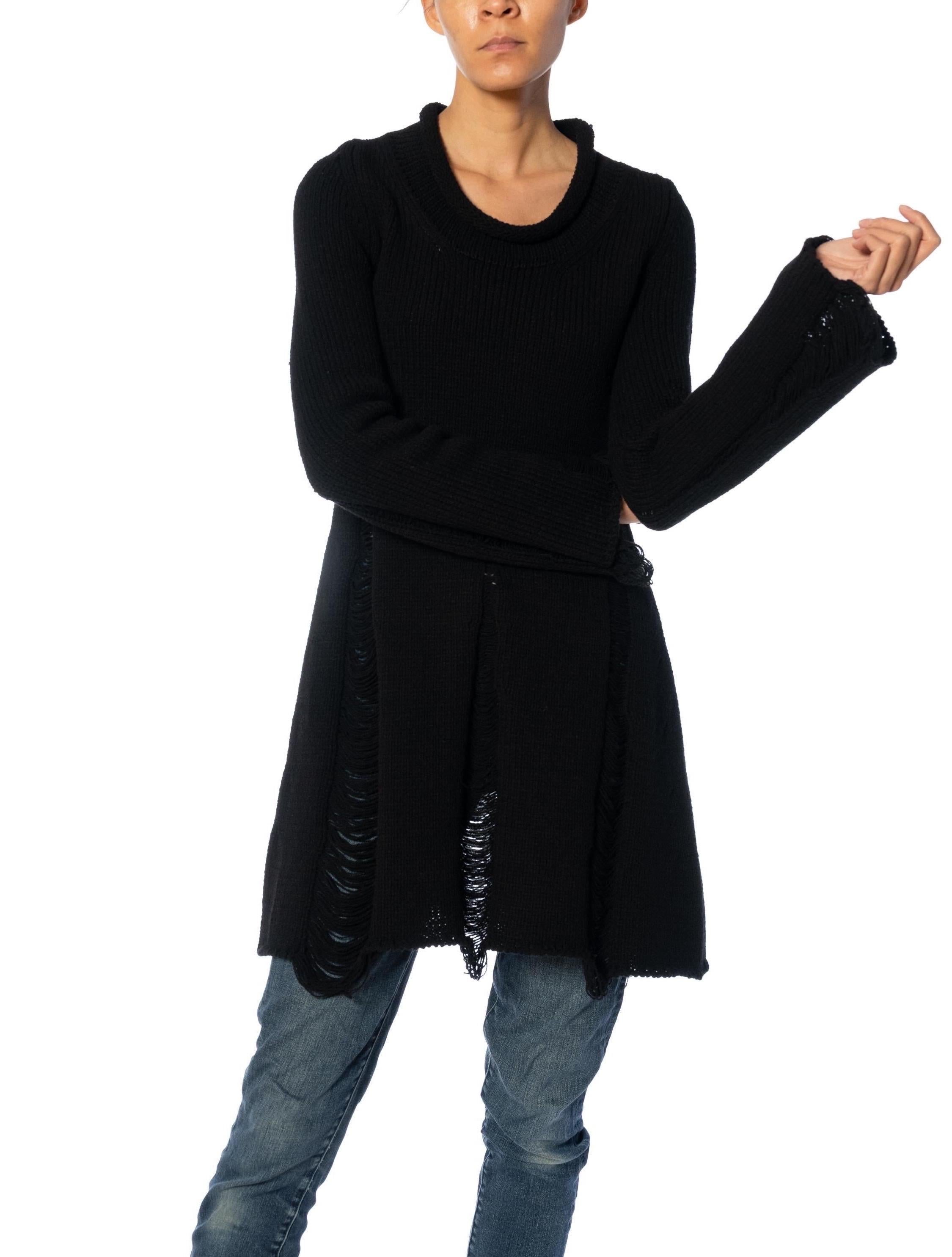 1990S LIMI Black Wool & Poly Knit Distressed Sweater Dress In Excellent Condition For Sale In New York, NY