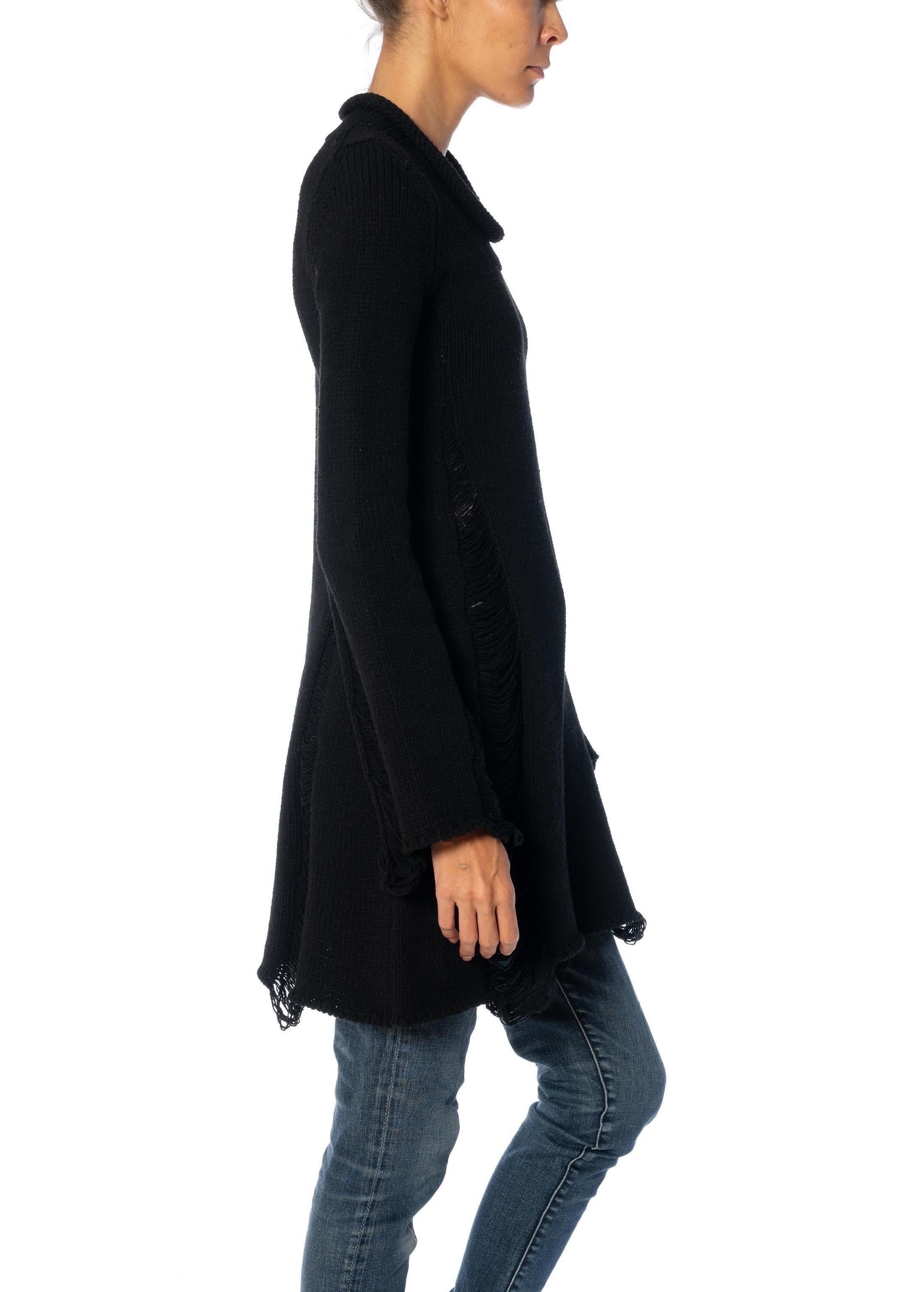 1990er LIMI Schwarzes Pulloverkleid aus Wolle und Poly-Strick im Distressed-Stil im Angebot 2
