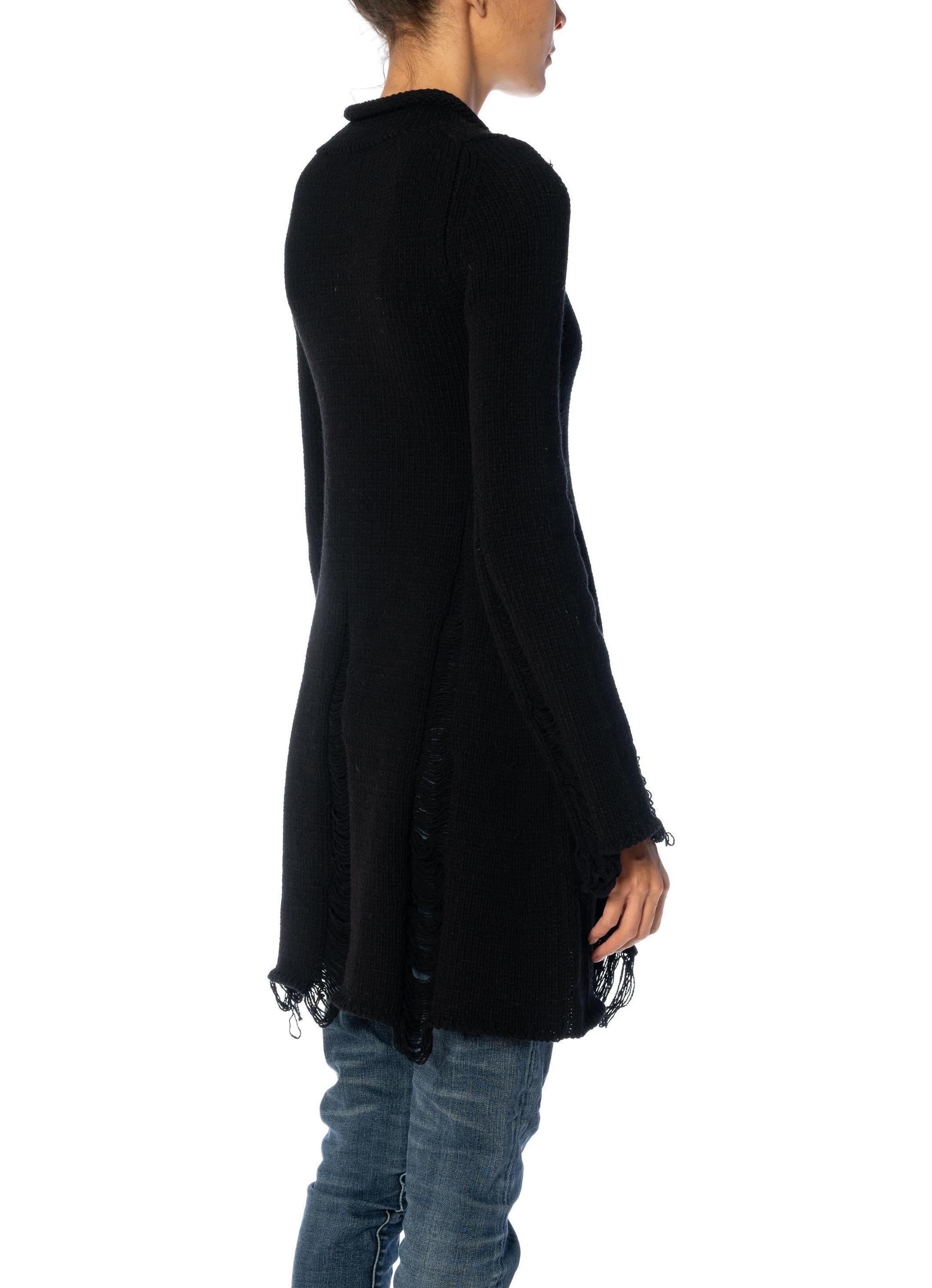 1990er LIMI Schwarzes Pulloverkleid aus Wolle und Poly-Strick im Distressed-Stil im Angebot 3