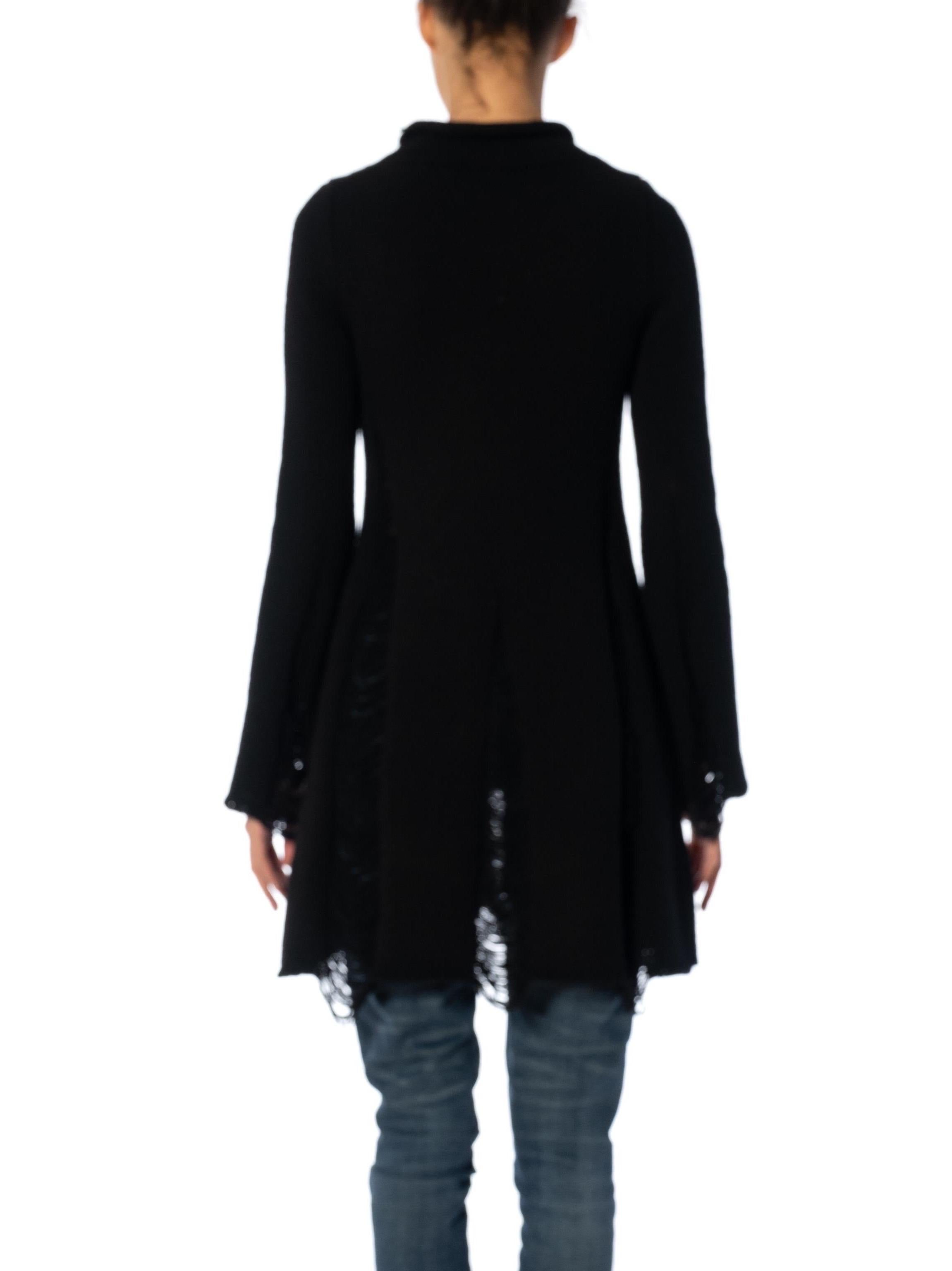 1990er LIMI Schwarzes Pulloverkleid aus Wolle und Poly-Strick im Distressed-Stil im Angebot 6