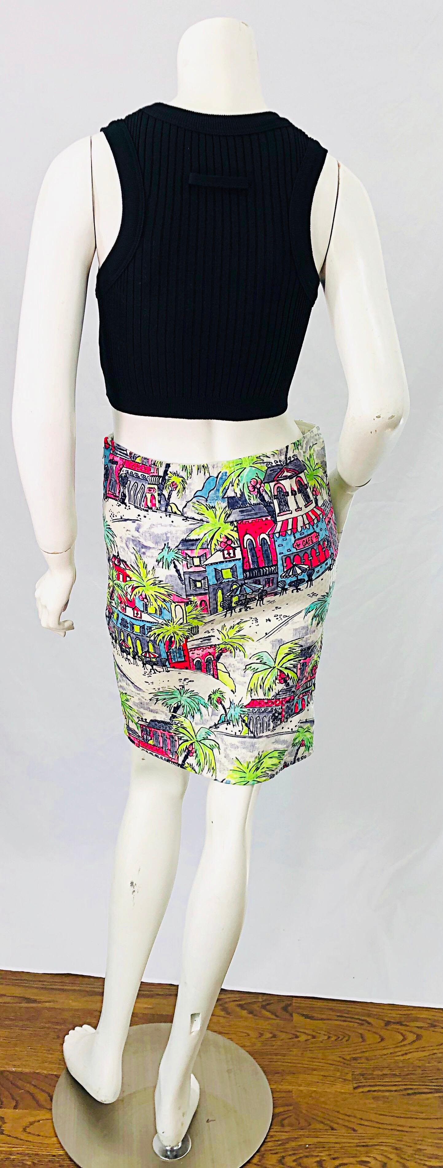1990s Linda Segal Sequined Novelty Print Neon Tropical Colorful Pencil Skirt For Sale 4