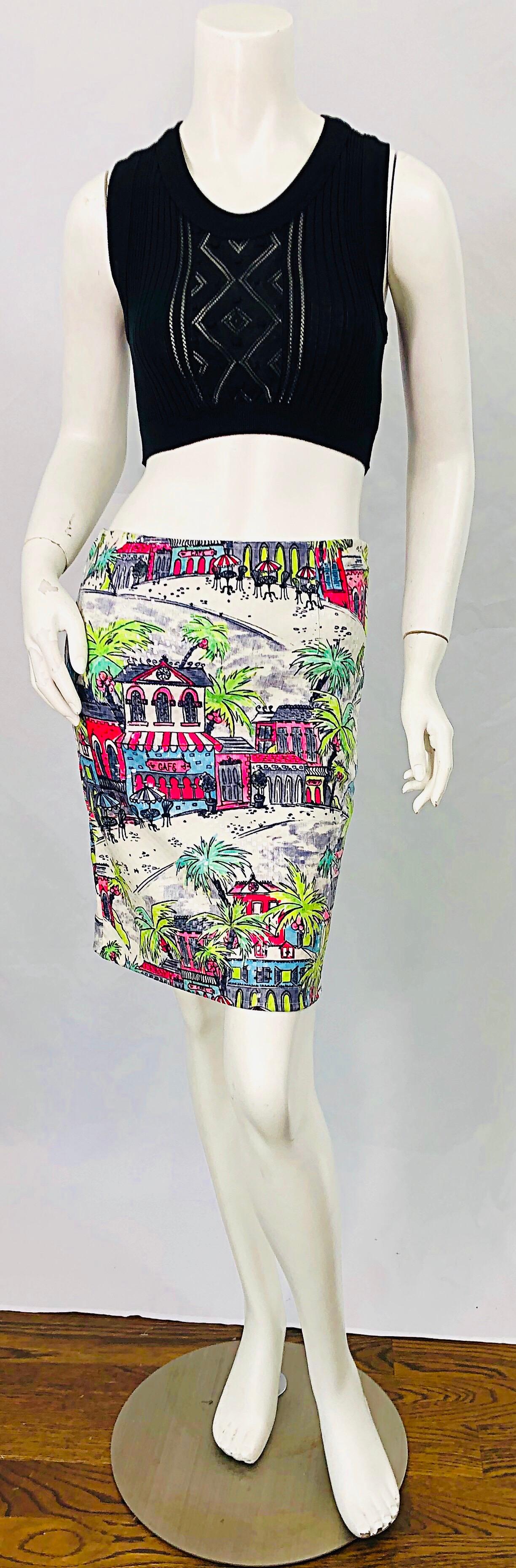 1990s Linda Segal Sequined Novelty Print Neon Tropical Colorful Pencil Skirt For Sale 5