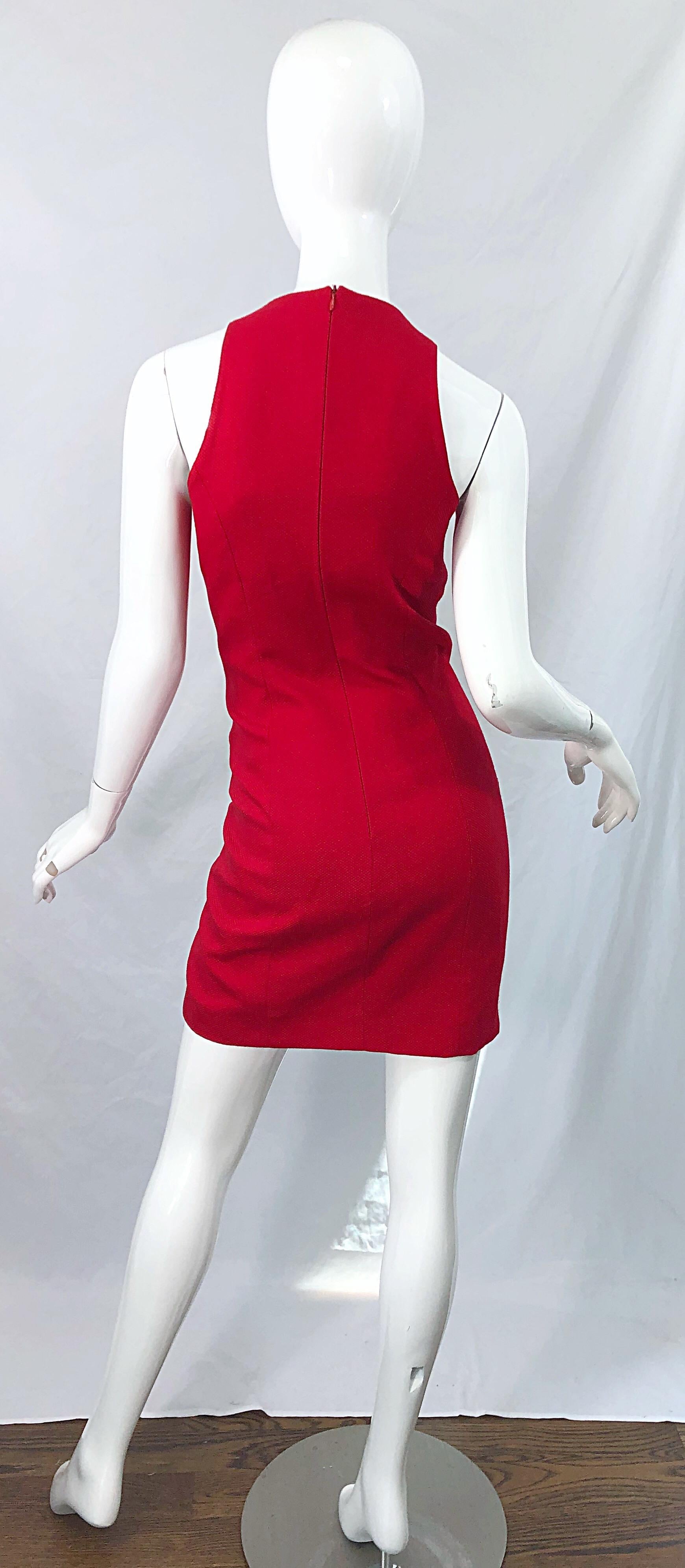 1990er Linda Segal Größe 12 Rot + Weiß Colorblock Pique Vintage 90er Kleid aus Baumwolle im Angebot 6