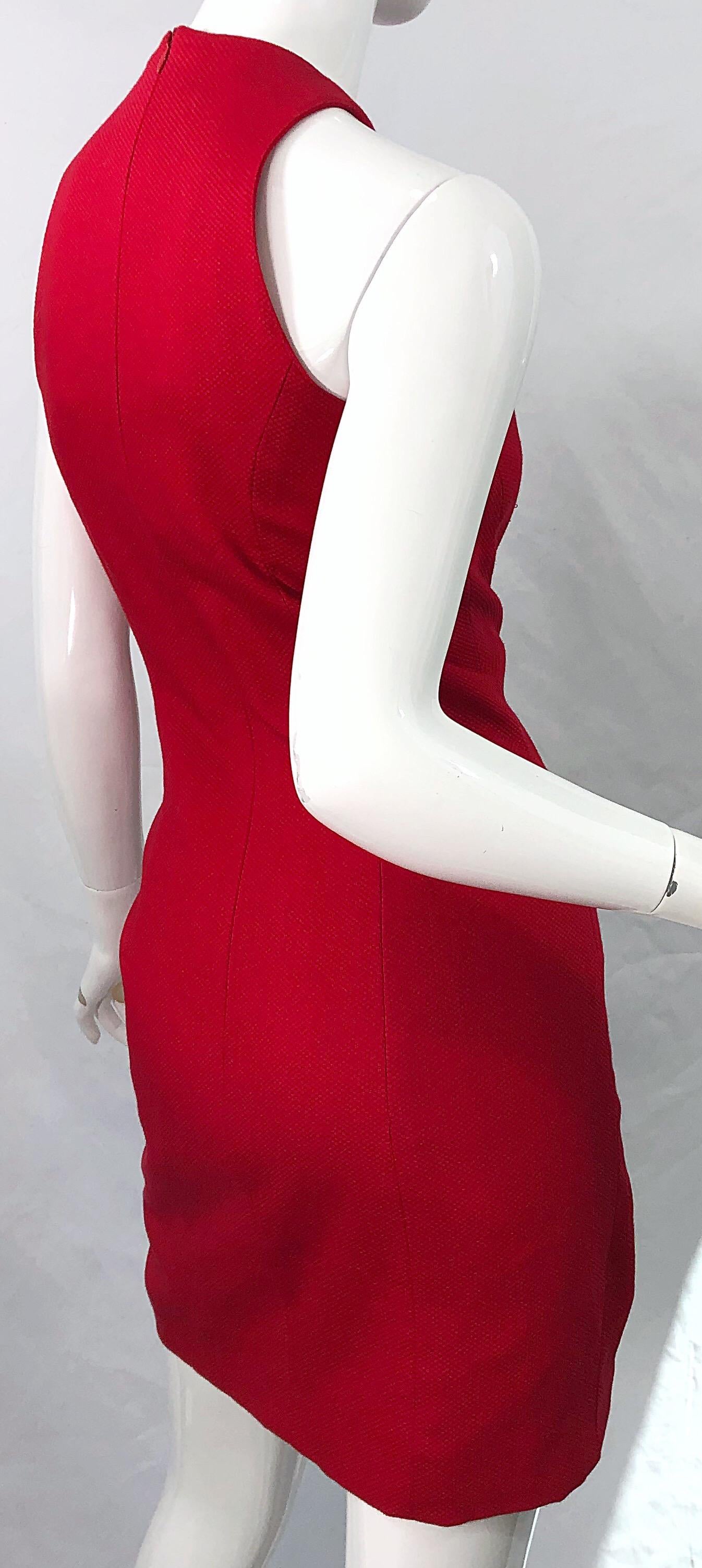 1990s Linda Segal Size 10 12 Red White Colorblock Pique Cotton Vintage 90s Dress For Sale 5