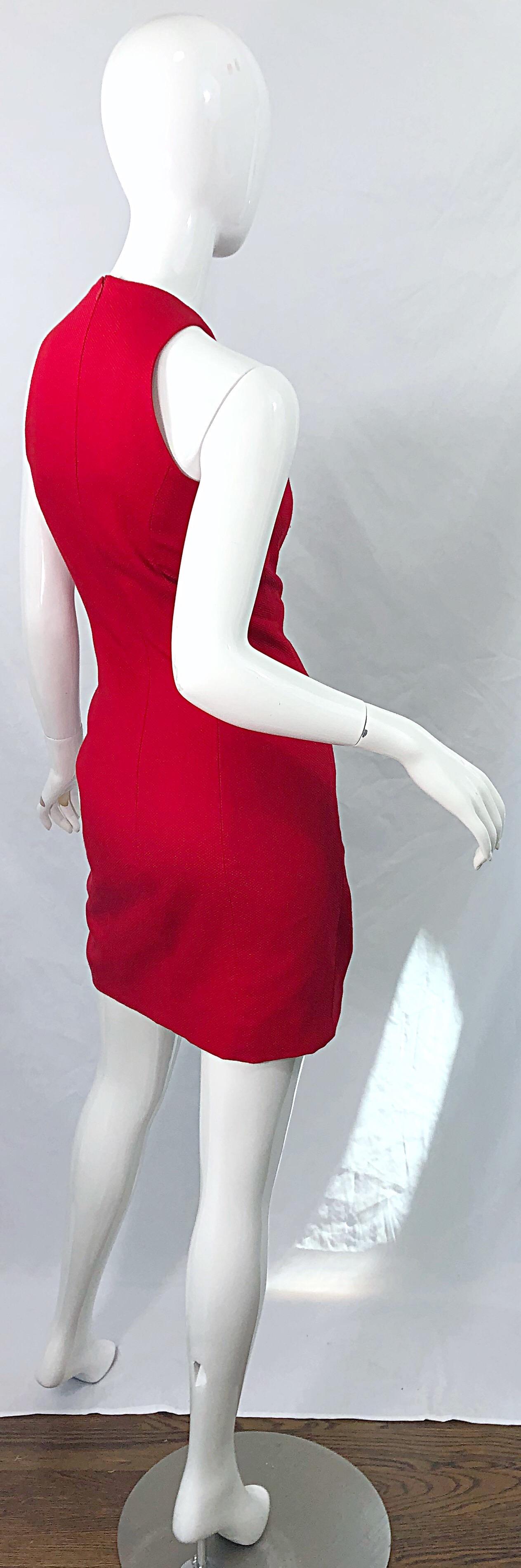 1990er Linda Segal Größe 12 Rot + Weiß Colorblock Pique Vintage 90er Kleid aus Baumwolle im Zustand „Hervorragend“ im Angebot in San Diego, CA