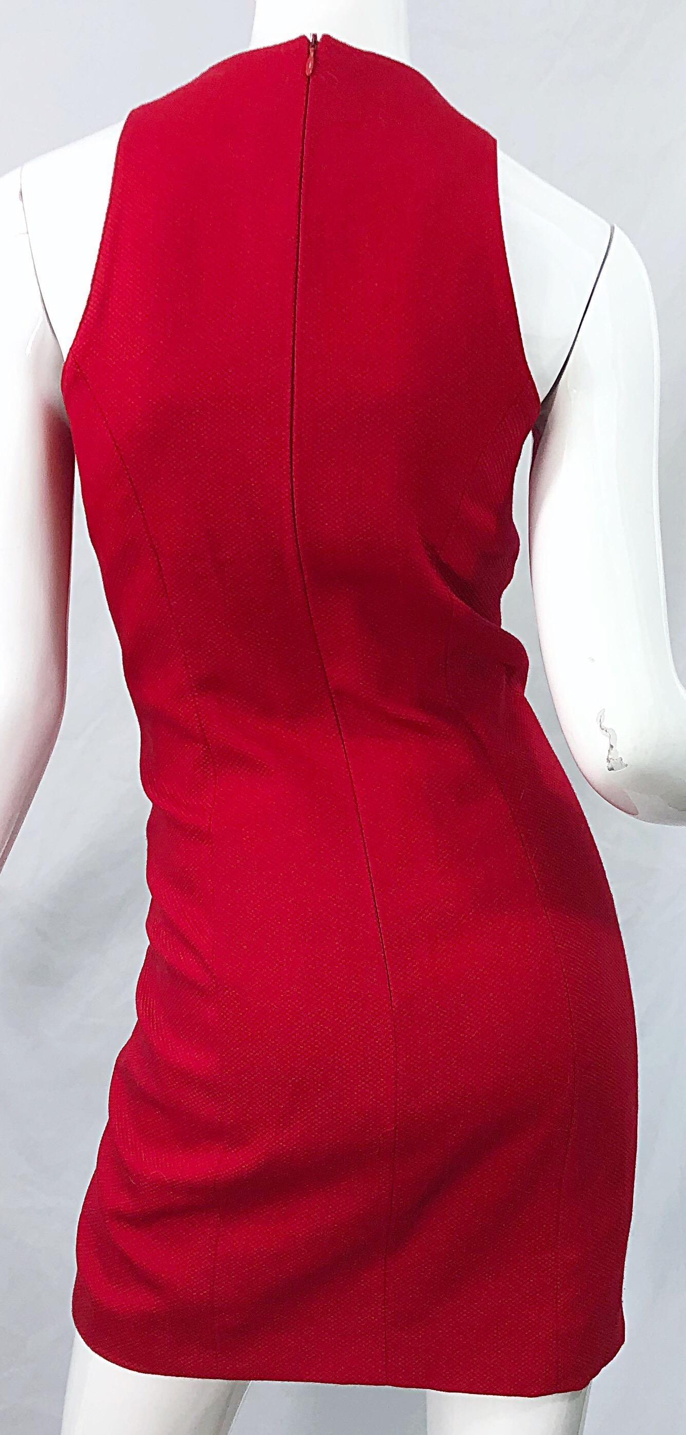 Women's 1990s Linda Segal Size 10 12 Red White Colorblock Pique Cotton Vintage 90s Dress For Sale