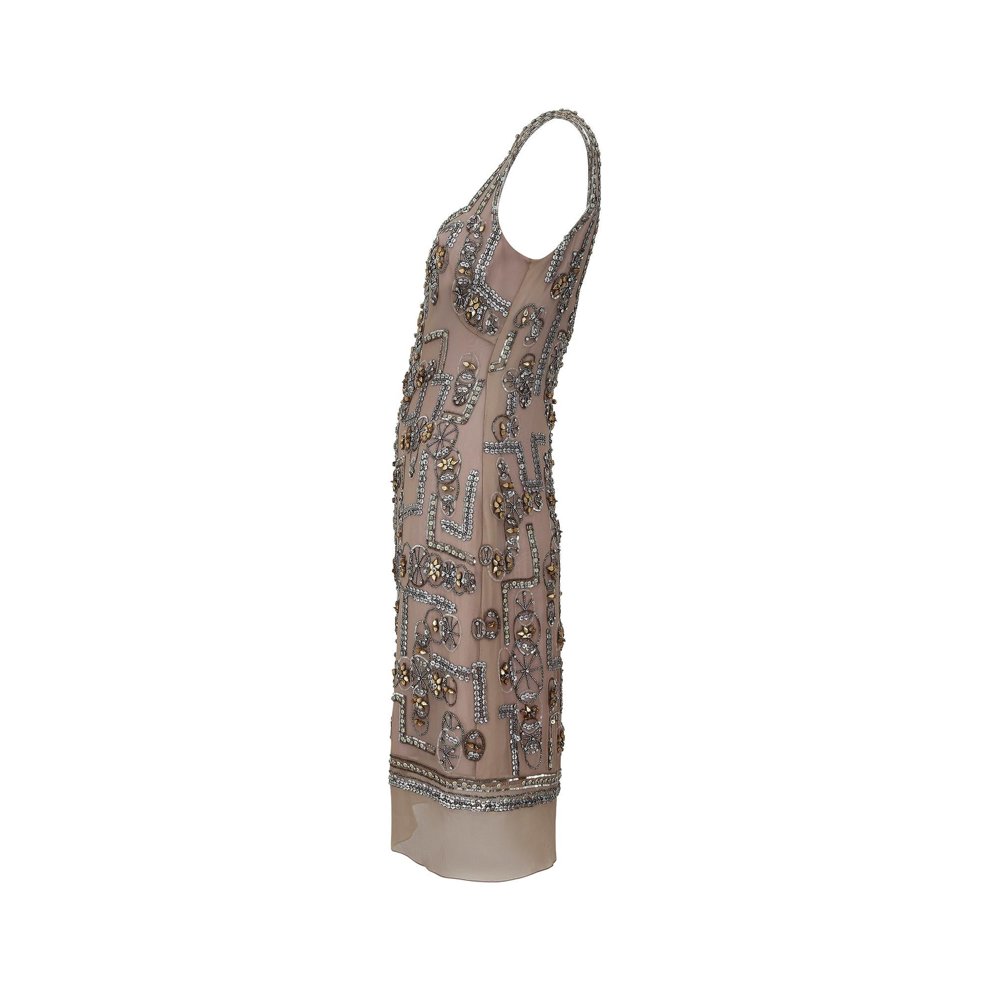 Women's 1990s Lindka Cierach Couture Beaded Shift Dress For Sale