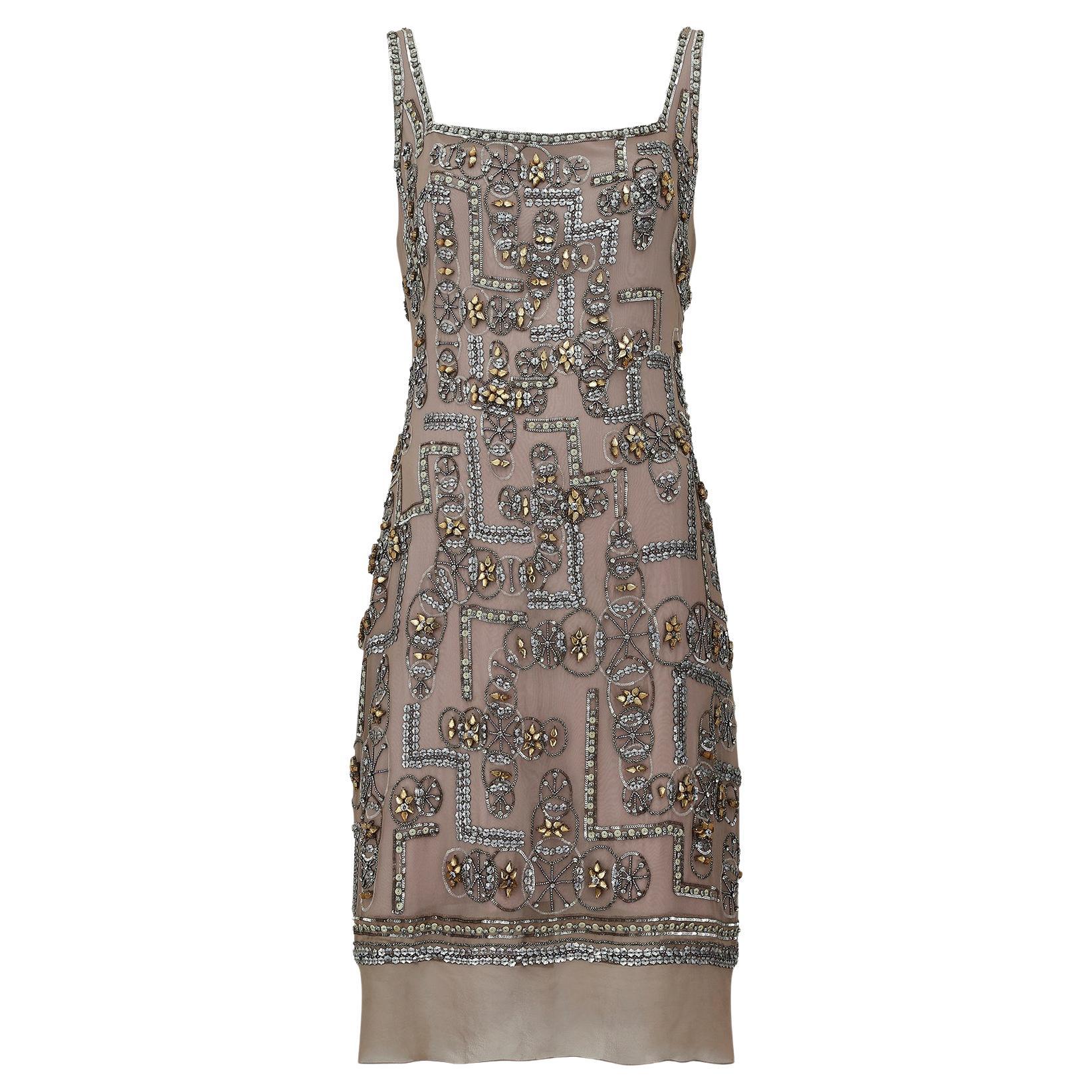 1990s Lindka Cierach Couture Beaded Shift Dress For Sale