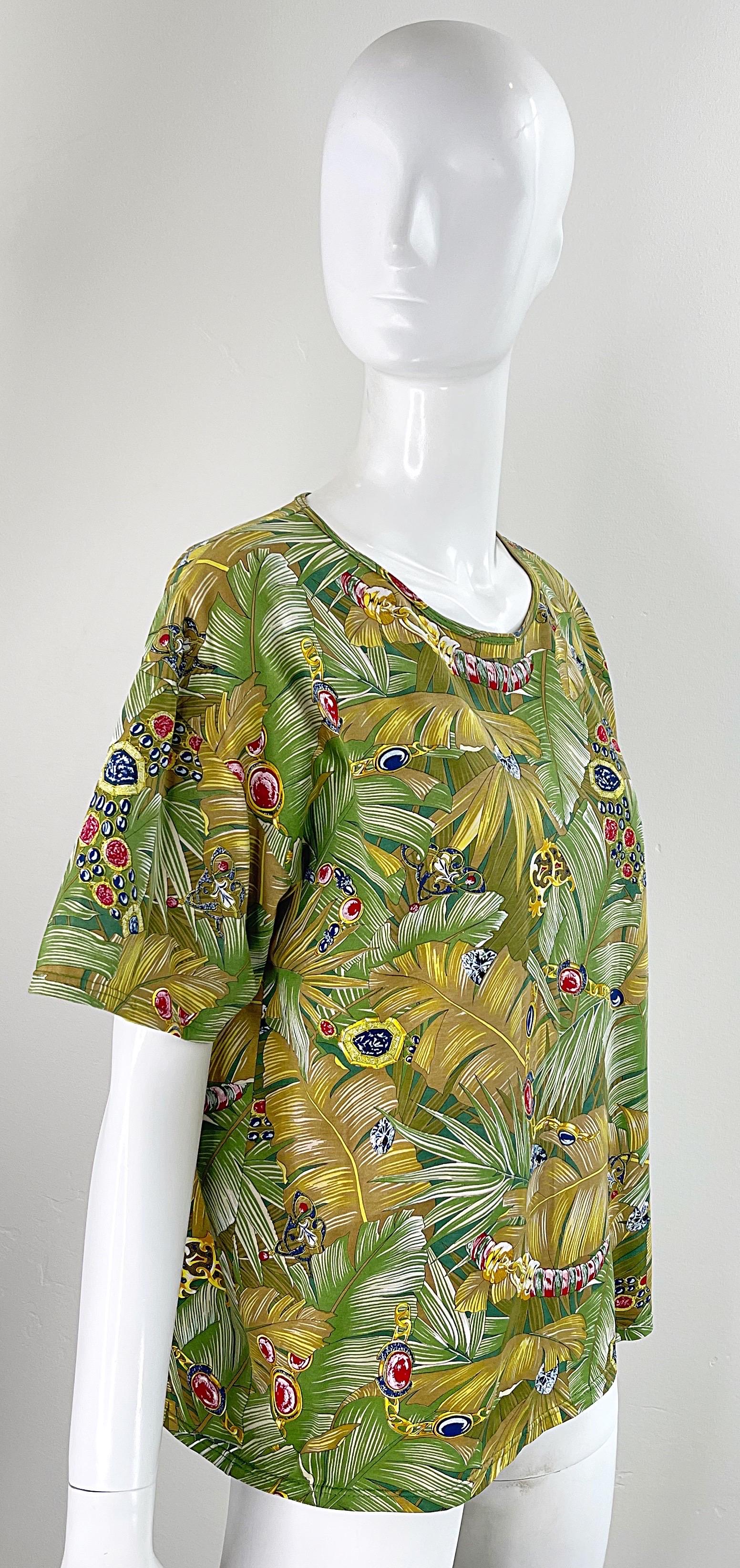 1990s Loewe Novelty Jewels Charms Leaf Print Size Large Tee Cotton T - Shirt  For Sale 9