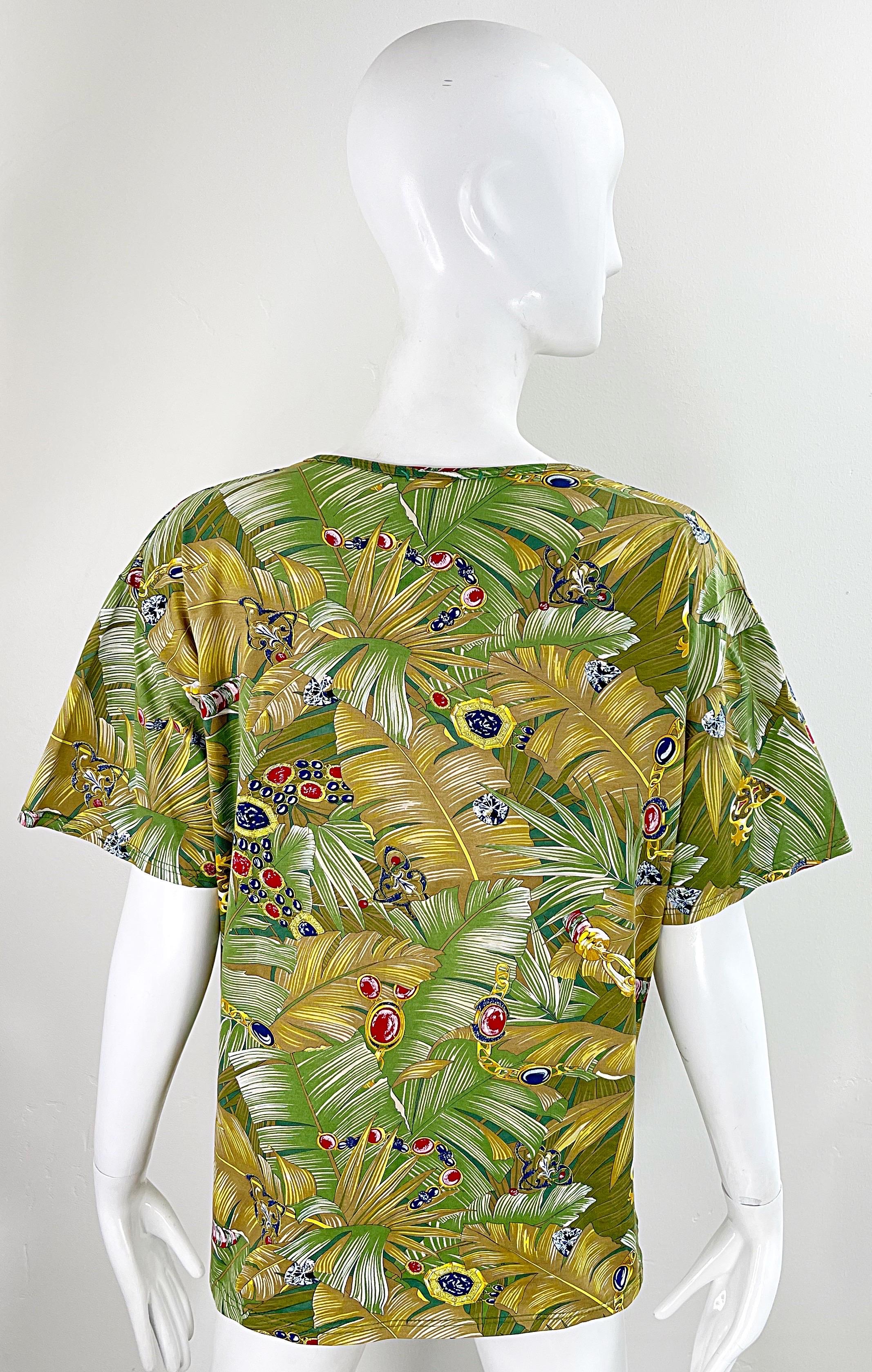 1990s Loewe Novelty Jewels Charms Leaf Print Size Large Tee Cotton T - Shirt  For Sale 13