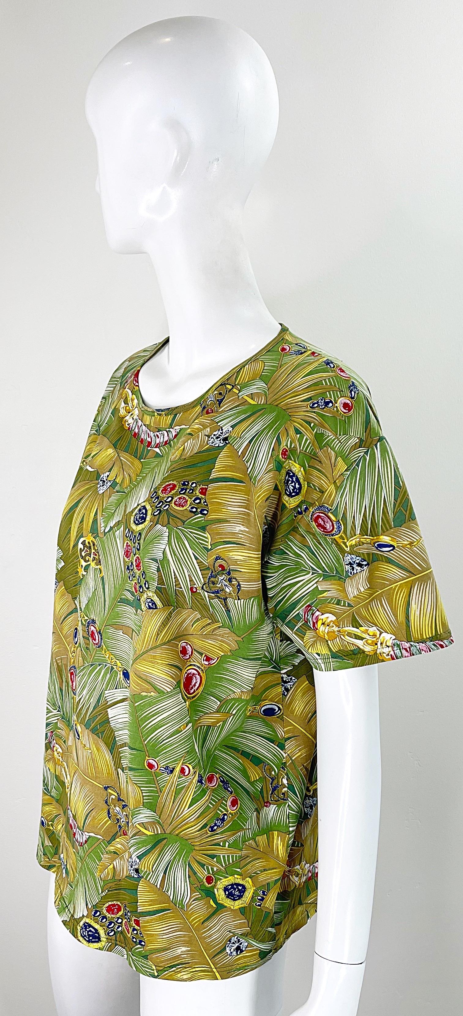 1990s Loewe Novelty Jewels Charms Leaf Print Size Large Tee Cotton T - Shirt  For Sale 3