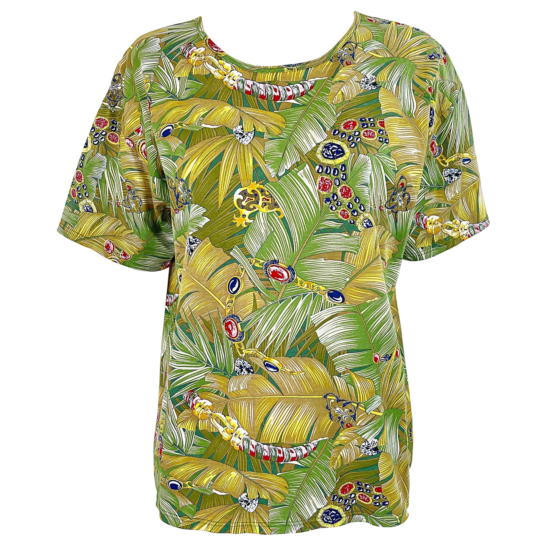1990 Loewe Novità Gioielli Charms Foglia Stampa Taglia Grande Tee Cotone T - Shirt in vendita