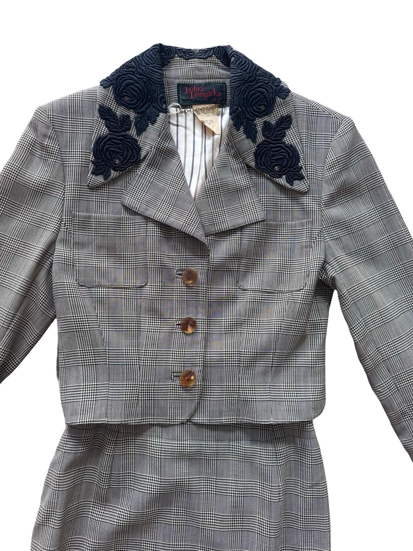 1990er Lolita Lempicka Kostüm aus Wolle mit Hahnentrittmuster und Rock (Grau) im Angebot