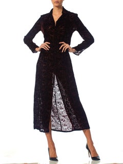 1990S Lolita Lempicka Maroon Rayon Blend Burnout Velvet Duster Shirt Dress