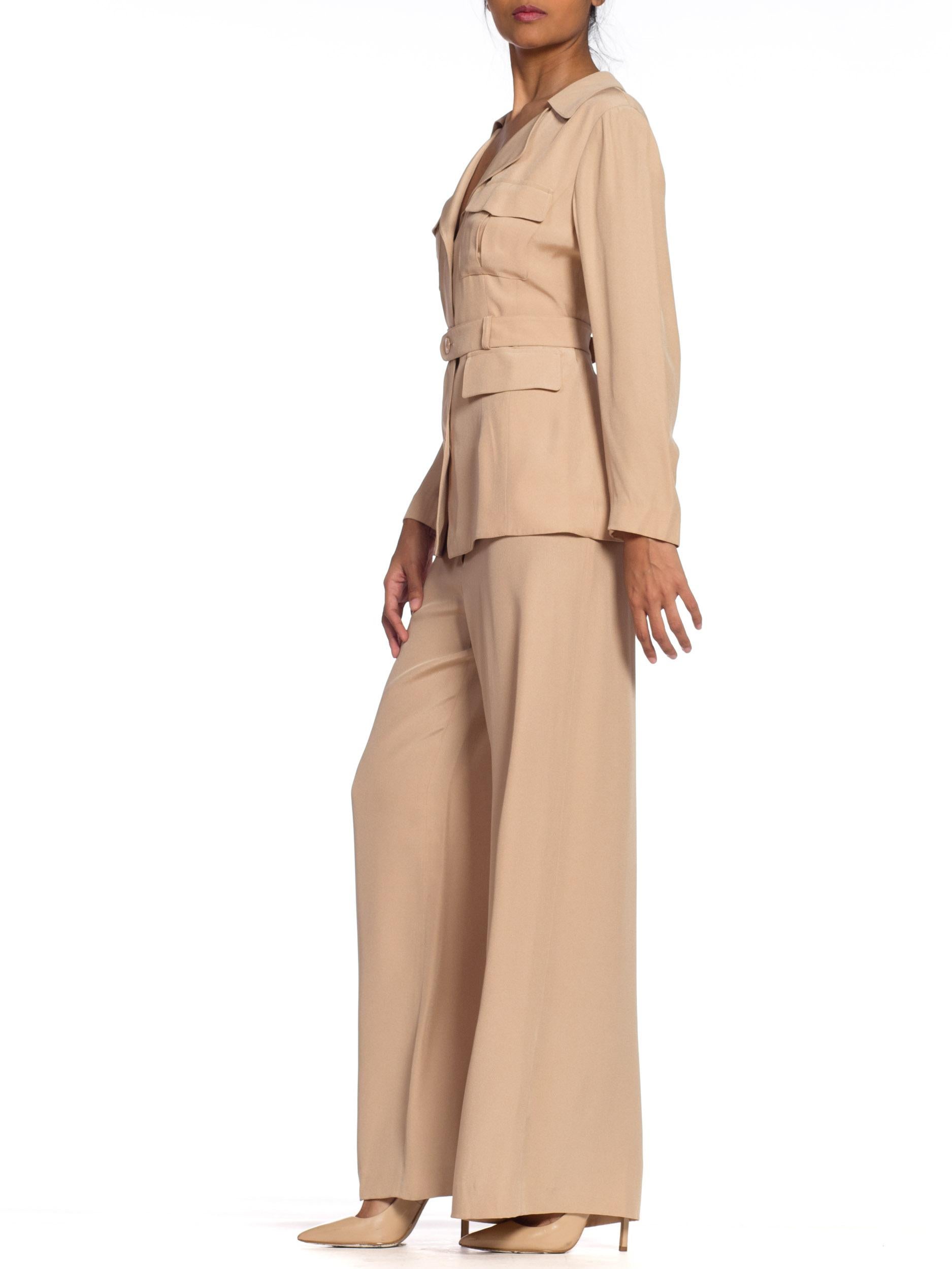 Beige 1990s Lolita Lempicka Satin Lined YSL Style Safari Suit