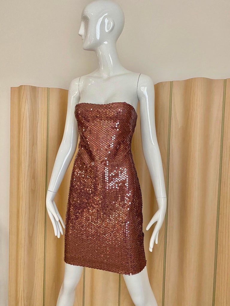 brown sequin strapless dress sequin strapless midi dress Brown / Medium