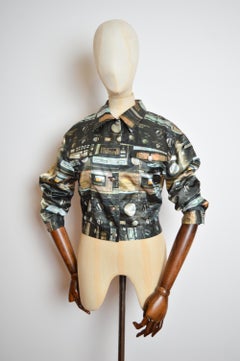 1990's Loud Moschino Cassette Tape Music print Cropped Satin Jacket