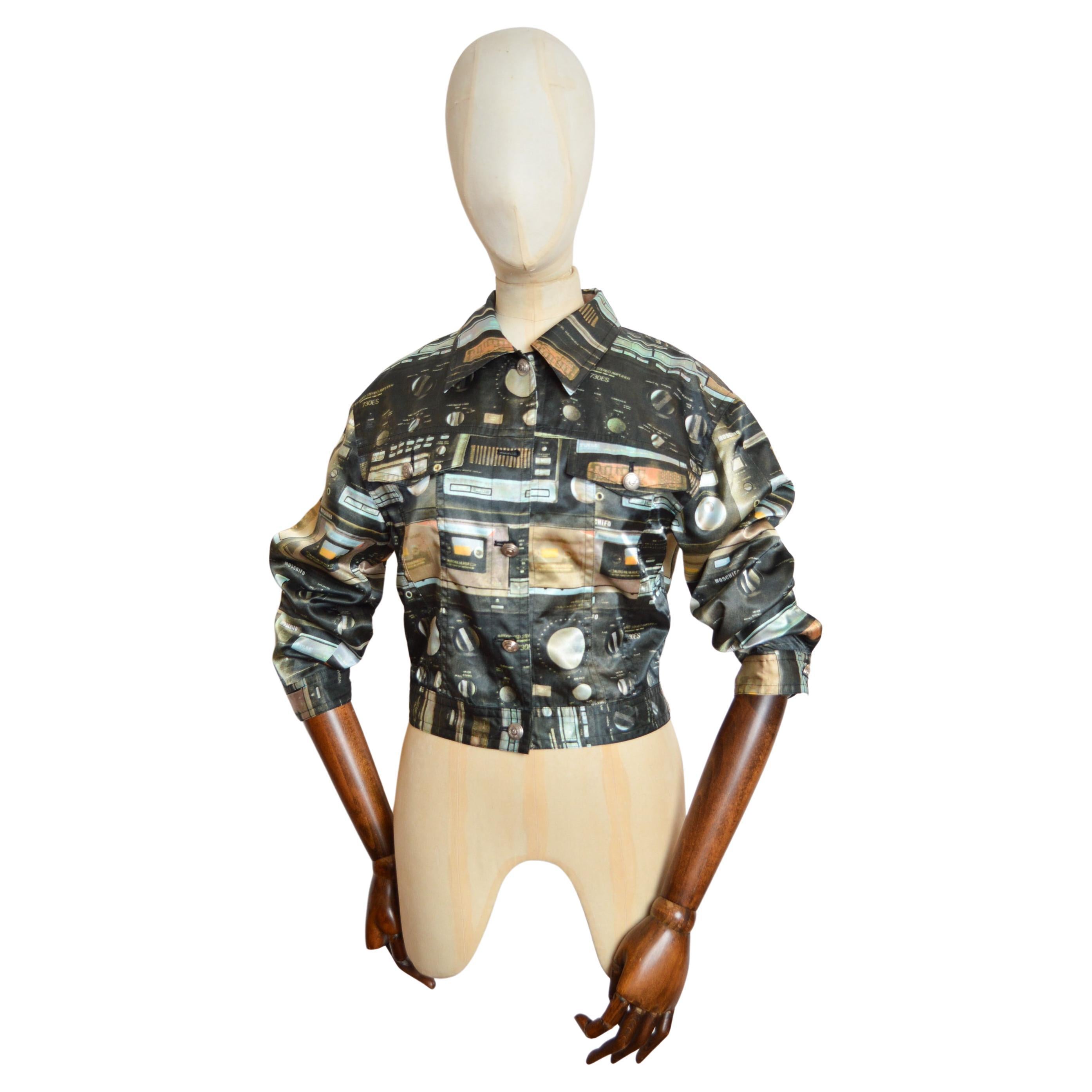 1990's Loud Moschino Cassette Tape Music print Cropped Satin Jacket
