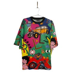1990's Loud Vintage Gianni Versace Betty Boop Colourful Cartoon Pattern T-Shirt