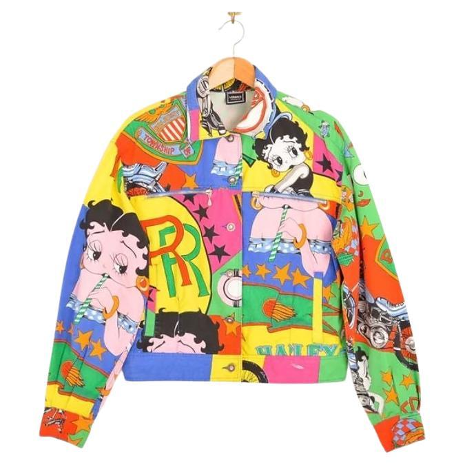 1990's Loud Vintage Gianni Versace 'Betty Boop' Colourful Pattern Jacket For Sale