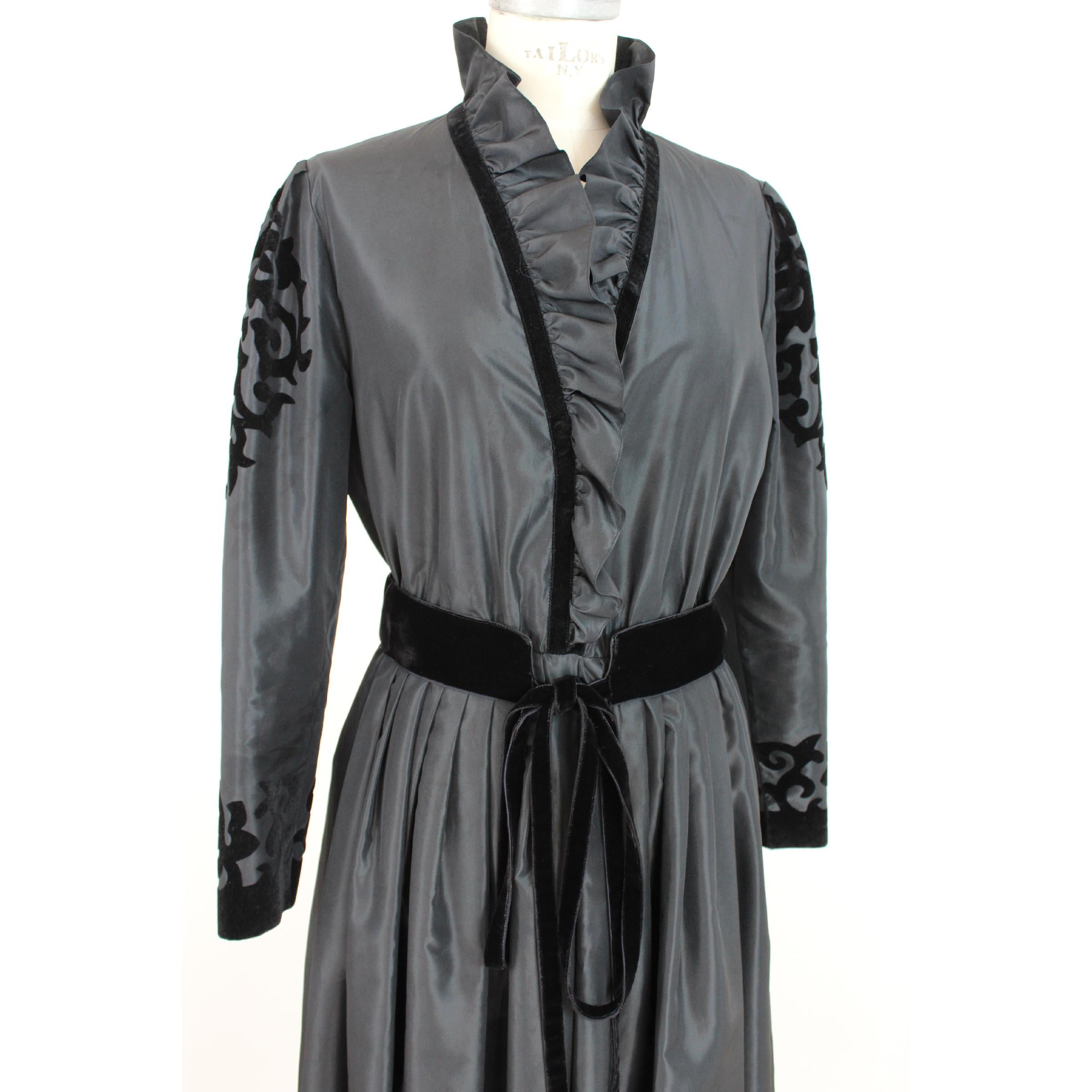 1990s Louis Feraud Black Cerimony Floral Velvet Vintage Long Dress For Sale 1