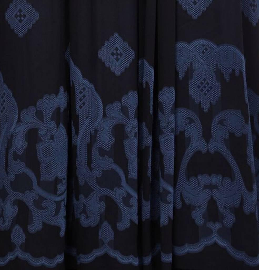 1990s Louis Feraud Embroidered Blue Silk and Black Velvet Dress In Excellent Condition For Sale In London, GB