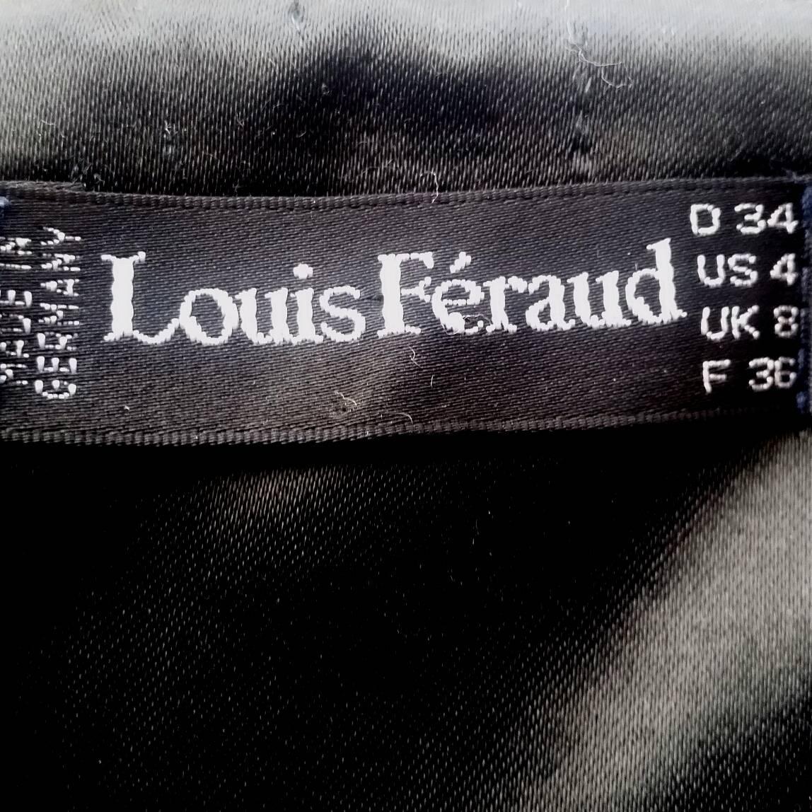 1990er Louis Feraud Besticktes Kleid aus blauer Seide und schwarzem Samt Damen im Angebot