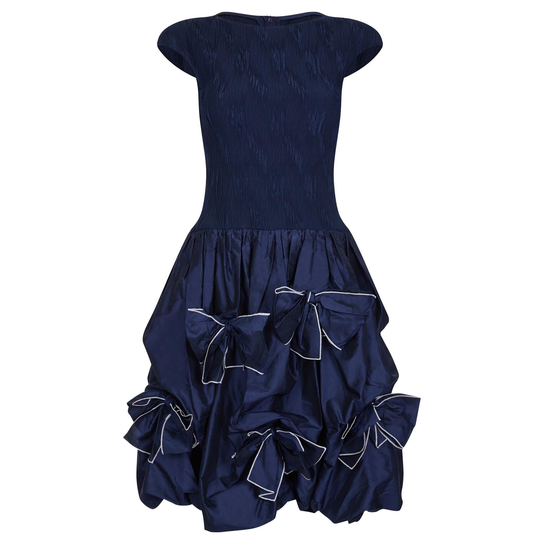 1990s Louis Feraud Navy Silk Taffeta Dress For Sale