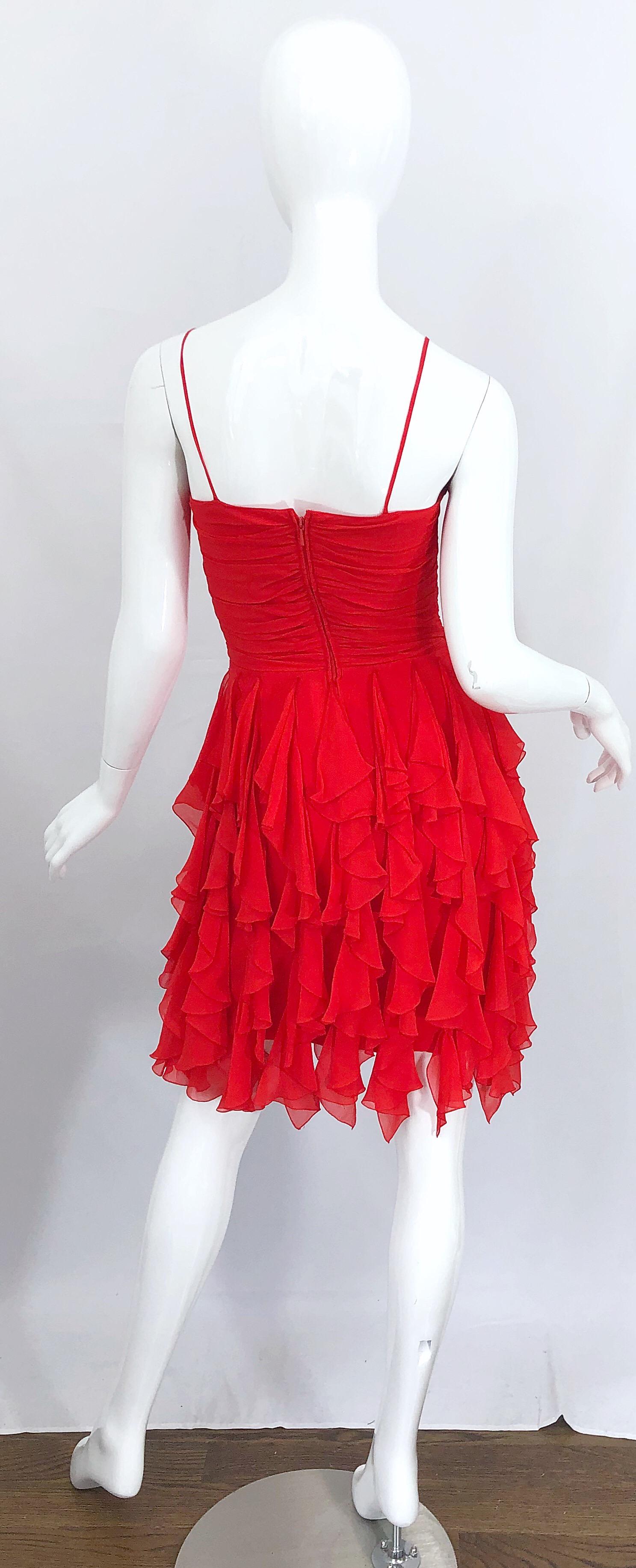 1980s Louis Feraud Size 4 Lipstick Red Silk Chiffon 80s Vintage Dress + Shawl  For Sale 10